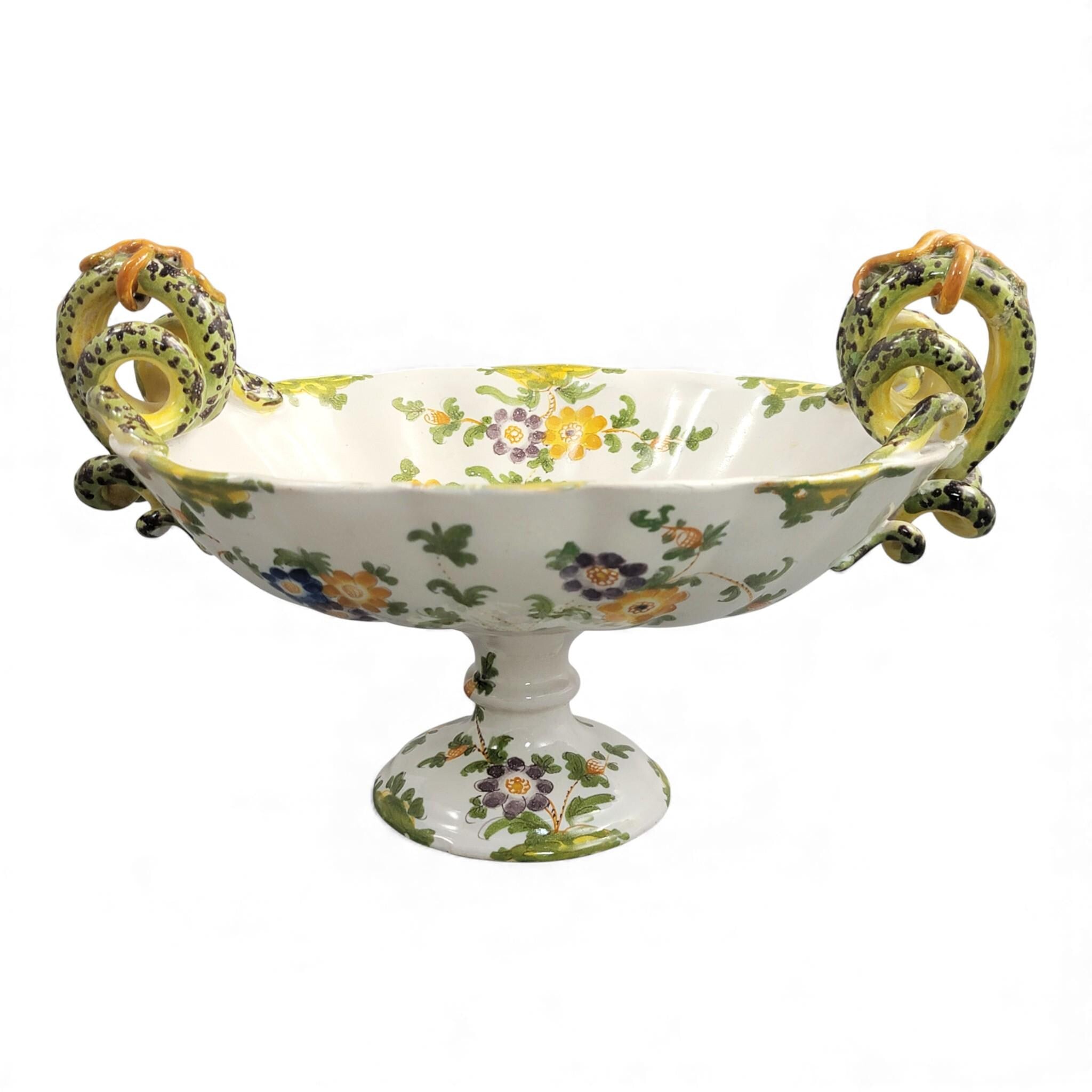 Ulisse Cantagalli majolica vase c.1880, serpent handles, Florentine Renaissance revival