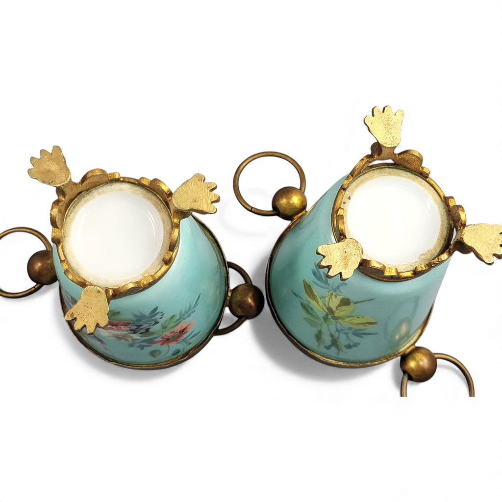 Old Paris turquoise cache-pots with bronze mounts c.1835–1850, French decorative pair
