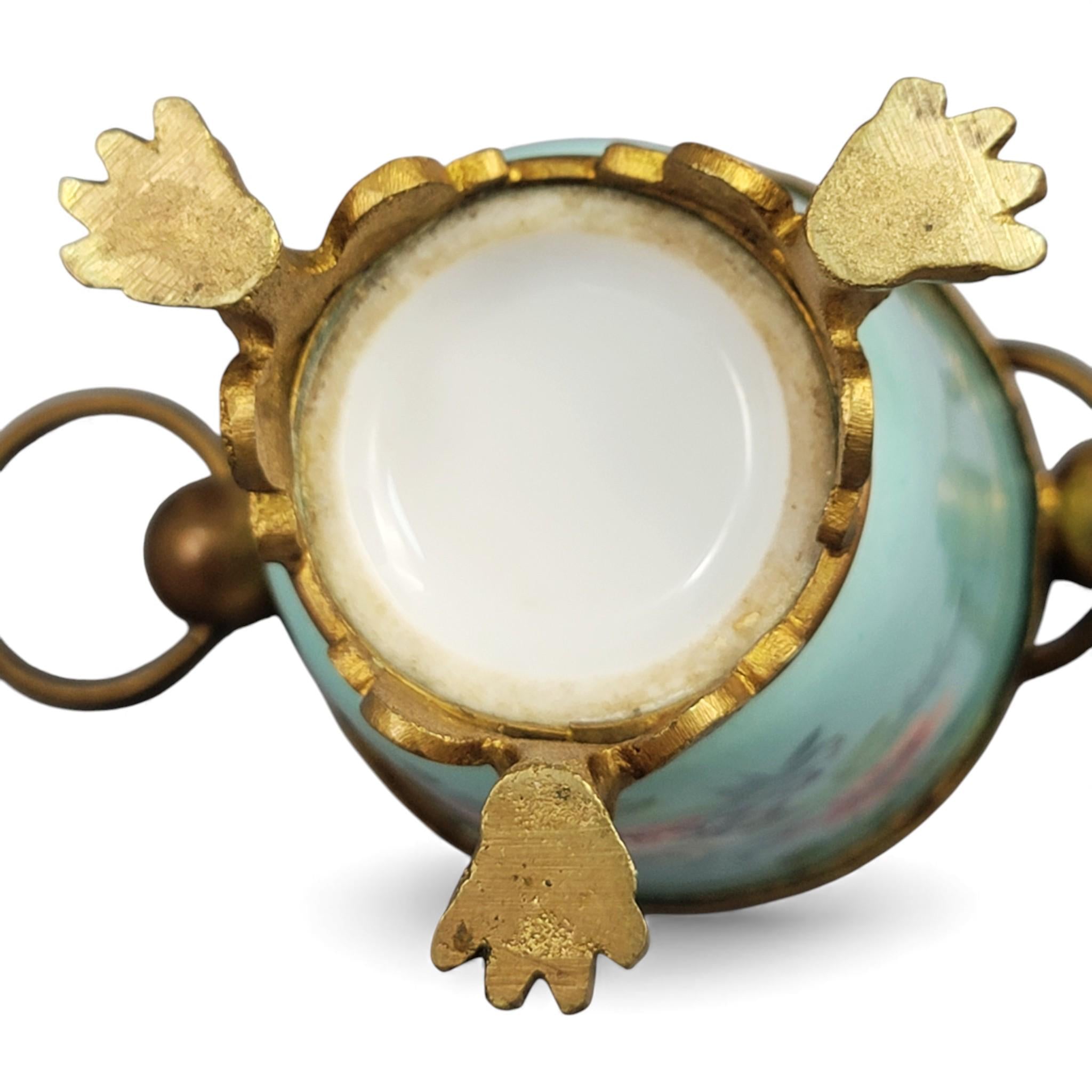 Old Paris turquoise cache-pots with bronze mounts c.1835–1850, French decorative pair