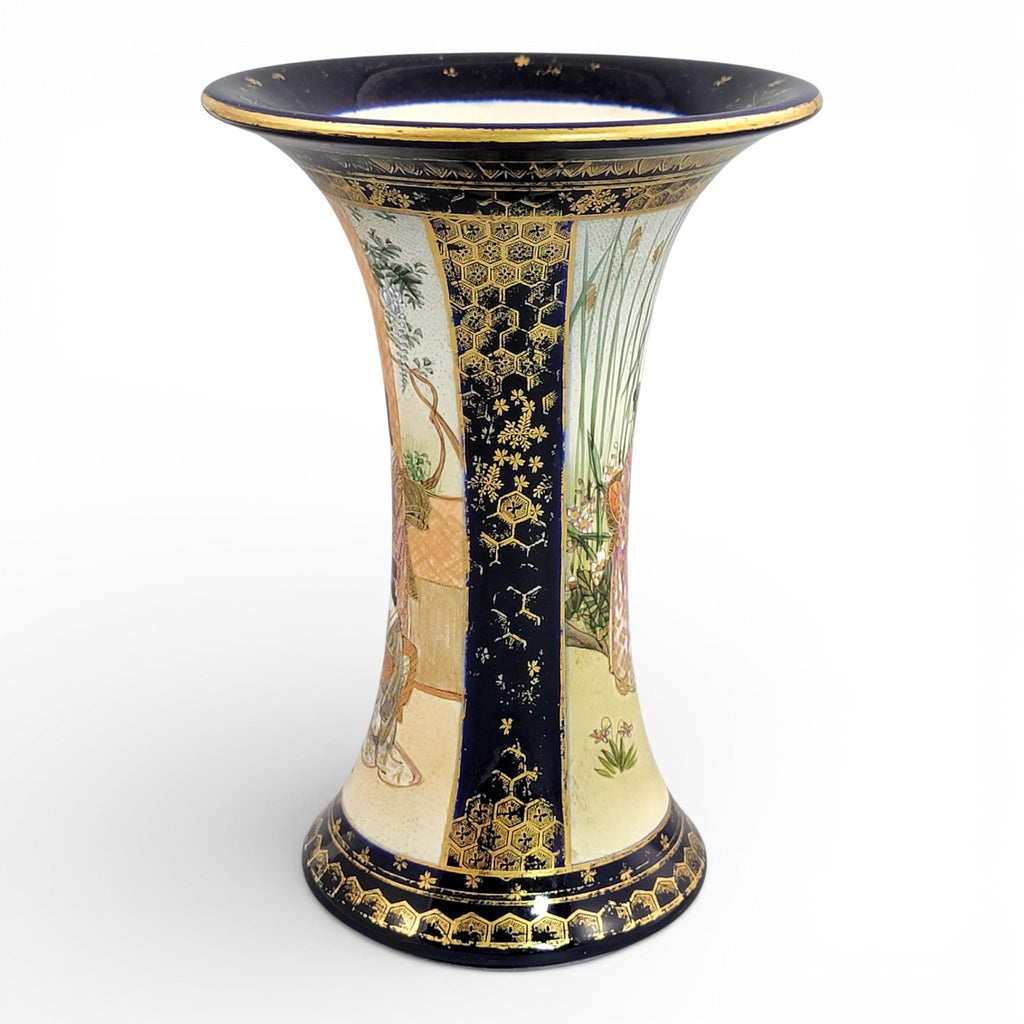 Antique Japanese Satsuma vase c.1895, Nanzan mark, cobalt & gilt moriage