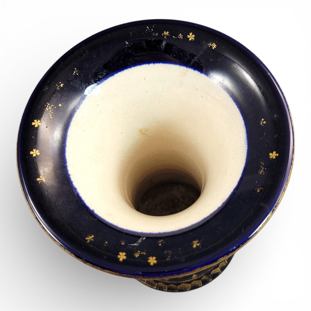 Antique Japanese Satsuma vase c.1895, Nanzan mark, cobalt & gilt moriage