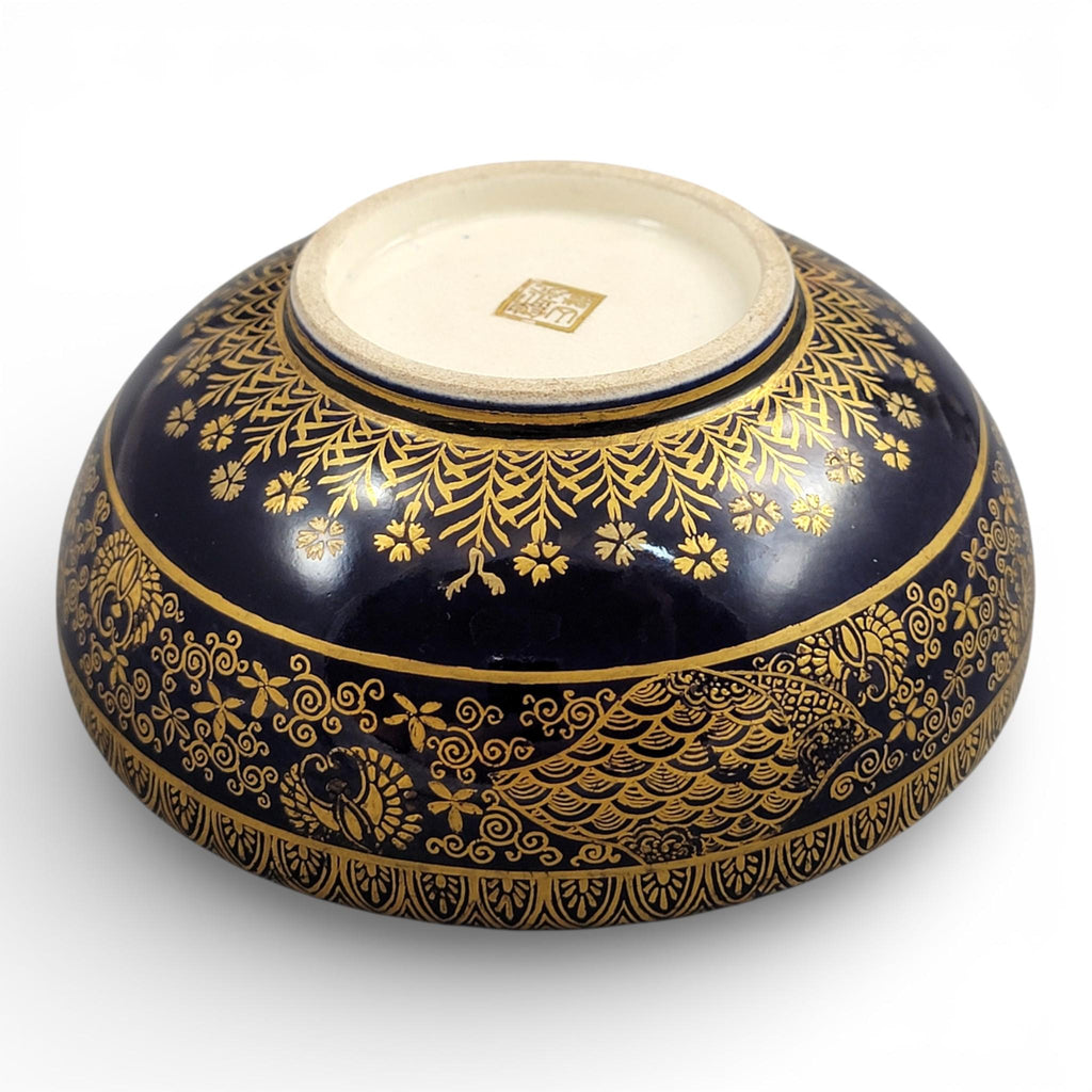 Antique Kinkozan Kyoto Satsuma bowl c.1880, cobalt blue & gold, signed