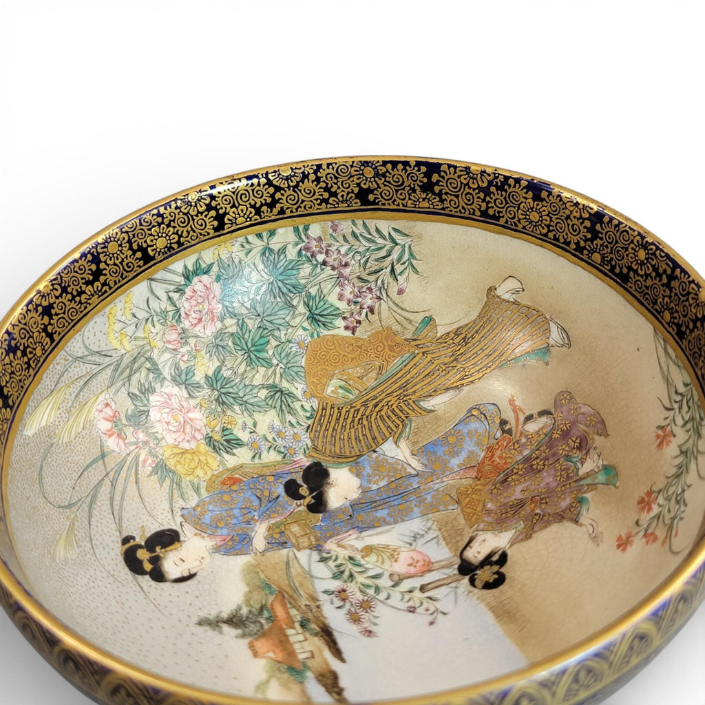 Antique Kinkozan Kyoto Satsuma bowl c.1880, cobalt blue & gold, signed