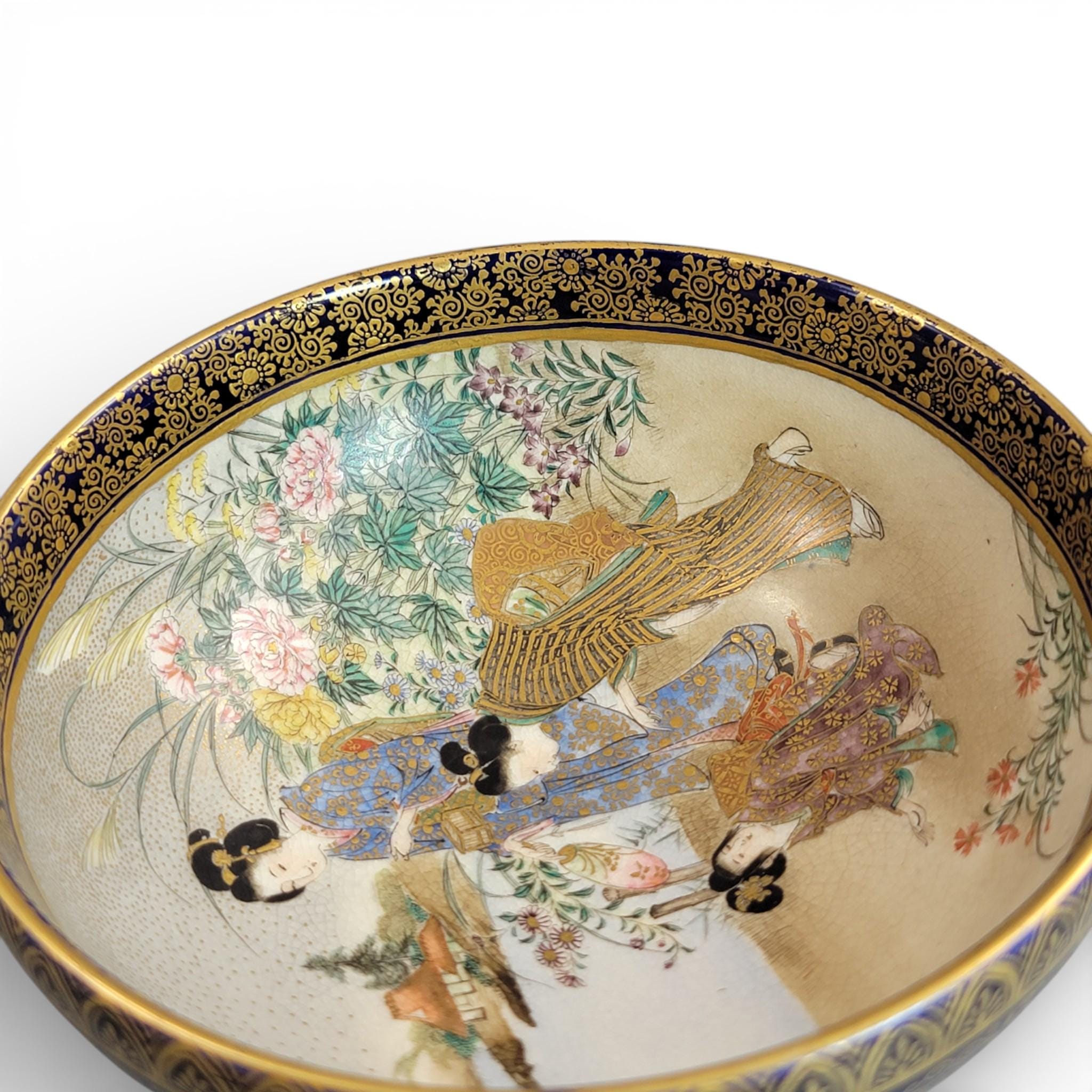 Antique Kinkozan Kyoto Satsuma bowl c.1880, cobalt blue & gold, signed