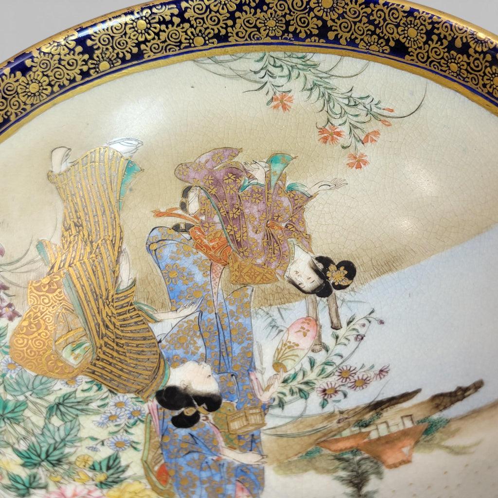 Antique Kinkozan Kyoto Satsuma bowl c.1880, cobalt blue & gold, signed