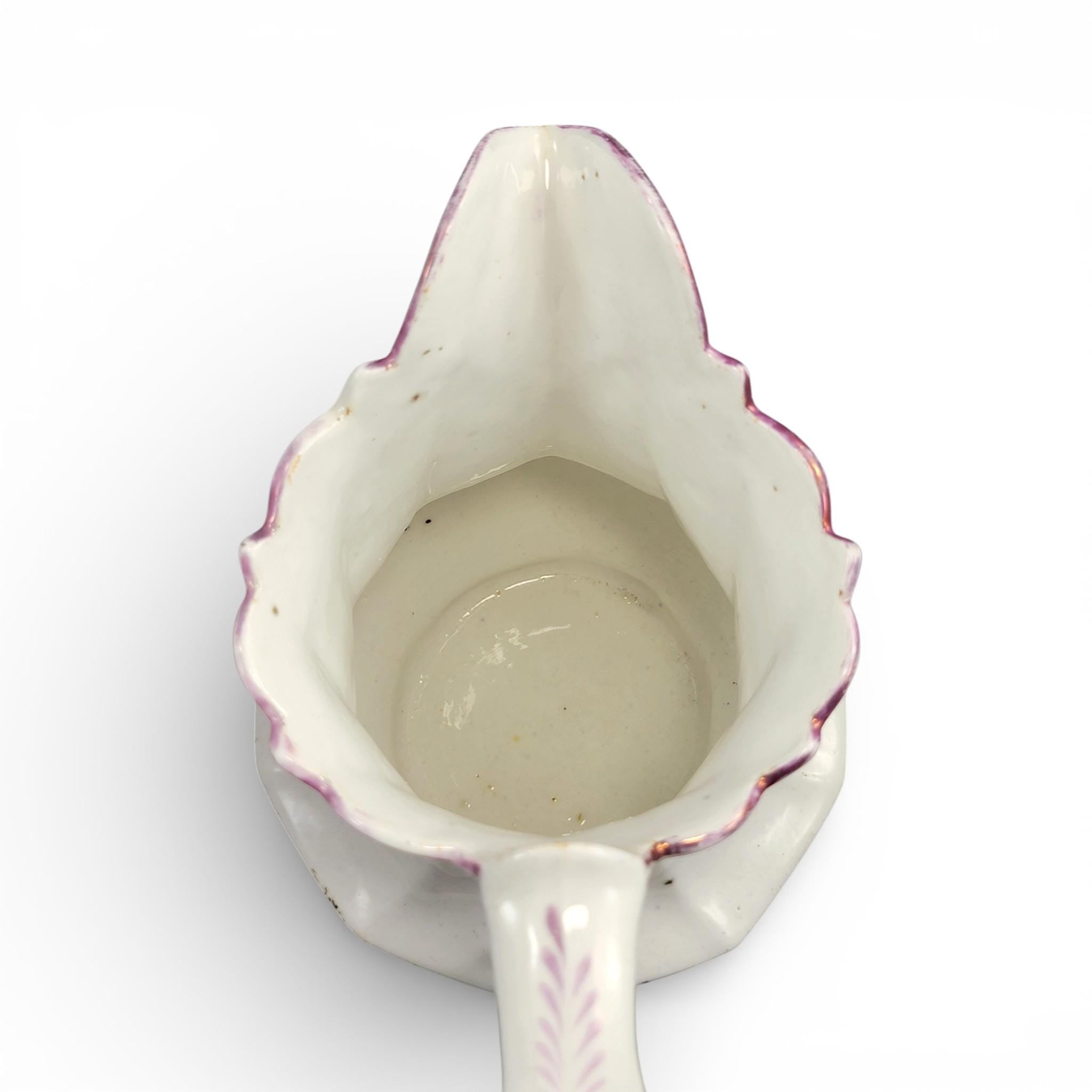 Antique Staffordshire pearlware lustre jug with purple transfer pastoral scene, c. 1825–1840