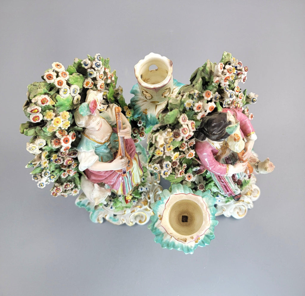 Derby Patch Mark Porcelain Musicians Candlesticks 1765-1770