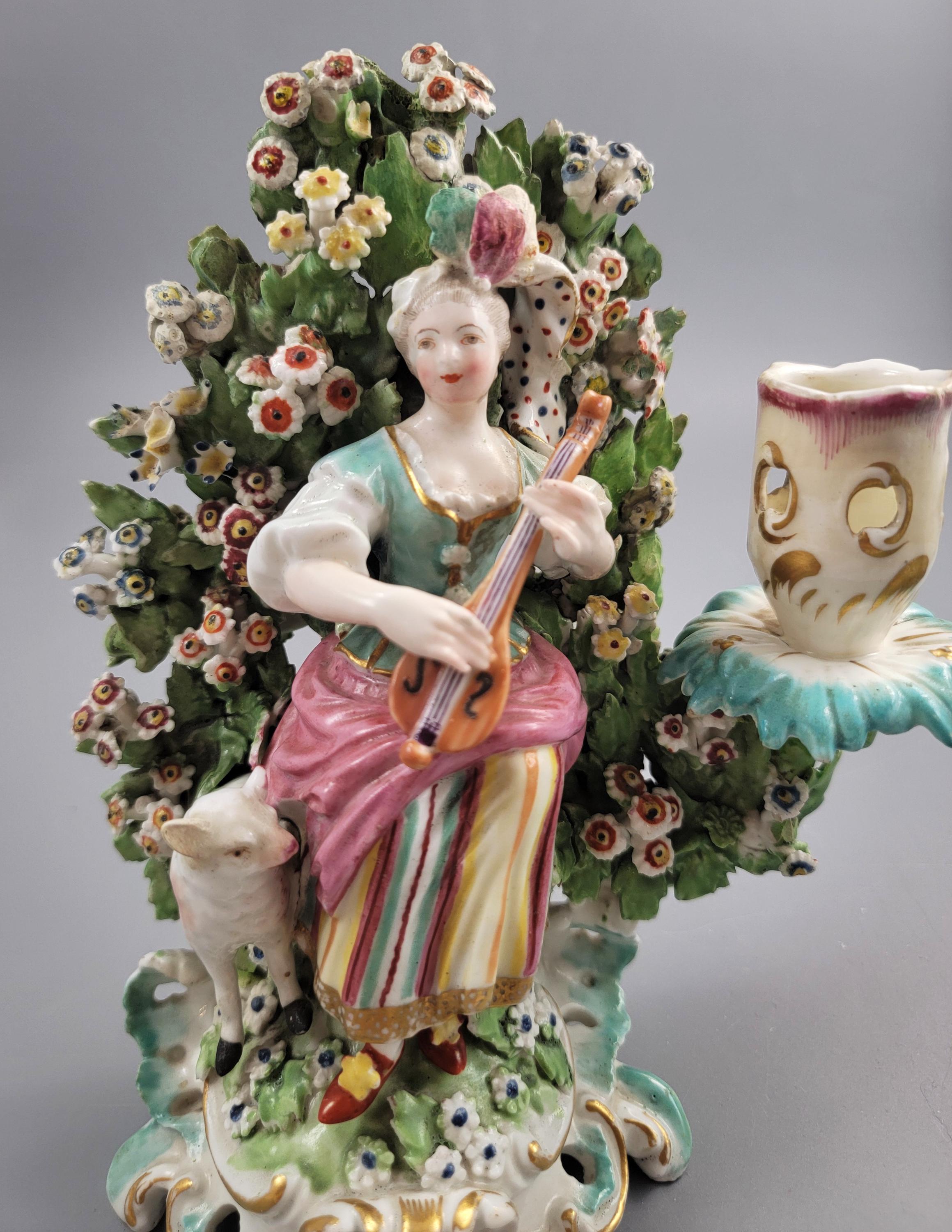 Derby Patch Mark Porcelain Musicians Candlesticks 1765-1770
