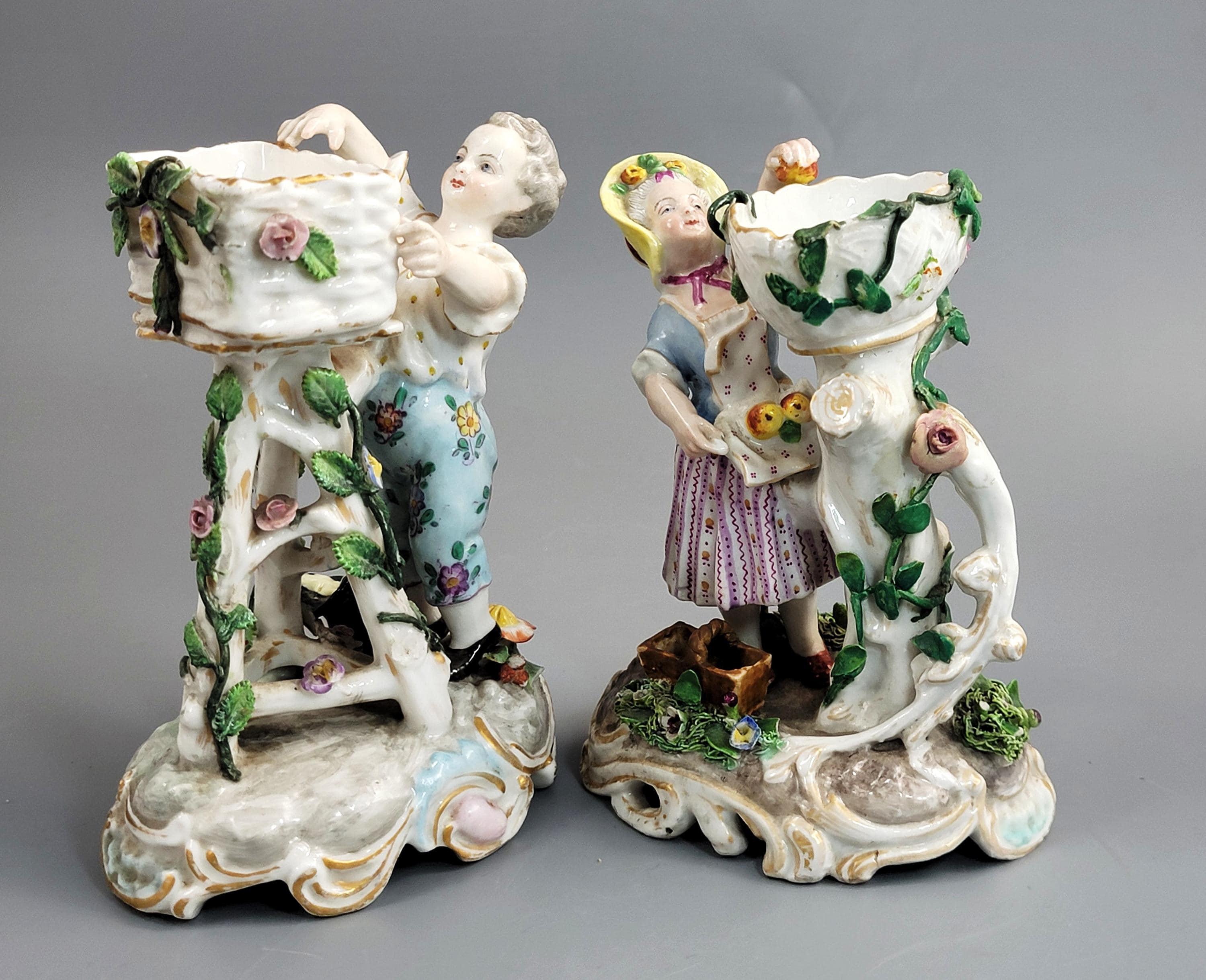 Antique German Porcelain Sweetmeat Figures Pair, Volkstedt, c.1880