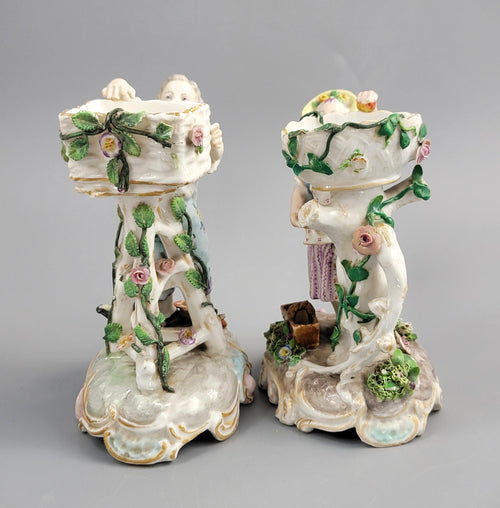 Antique German Porcelain Sweetmeat Figures Pair, Volkstedt, c.1880