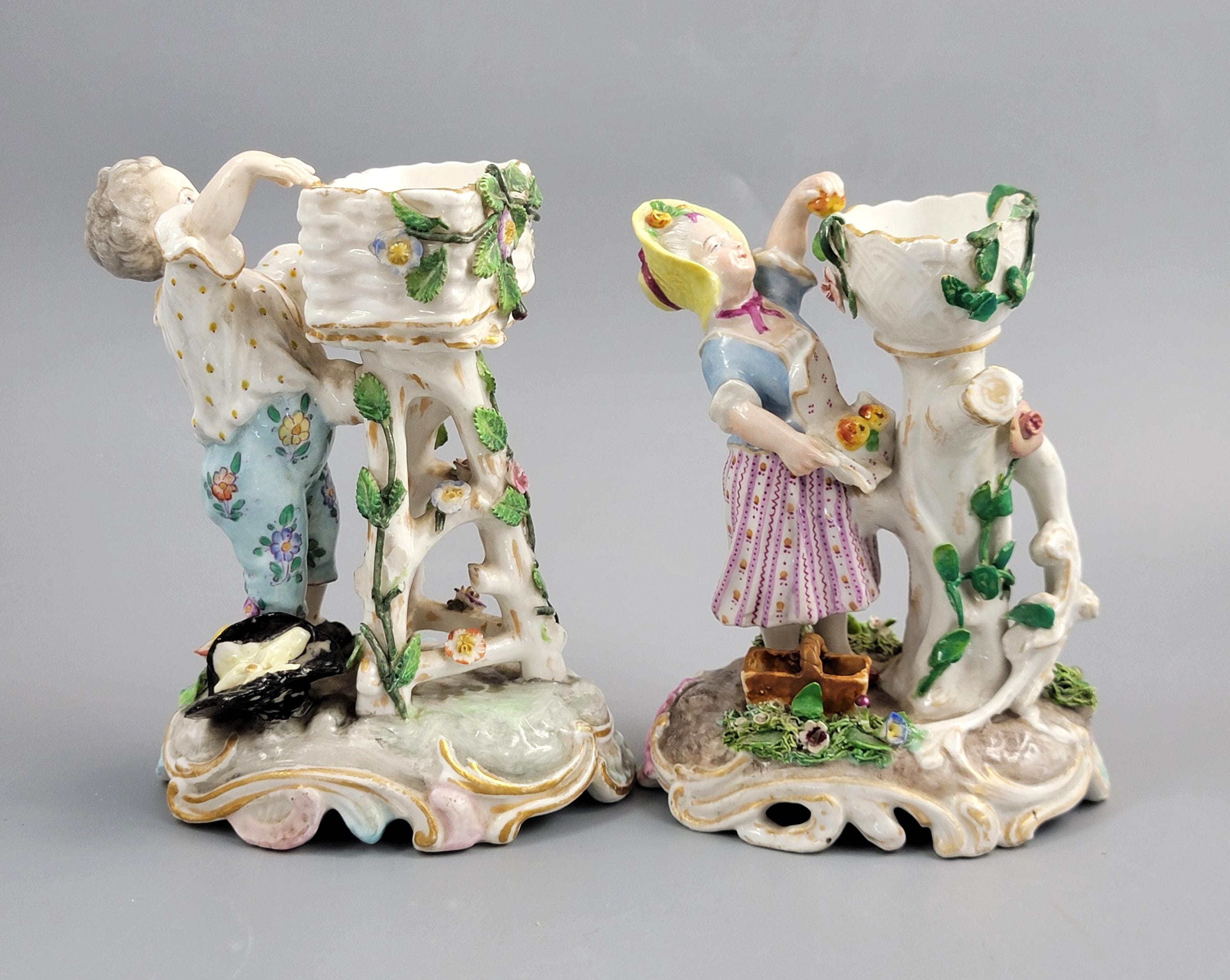 Antique German Porcelain Sweetmeat Figures Pair, Volkstedt, c.1880