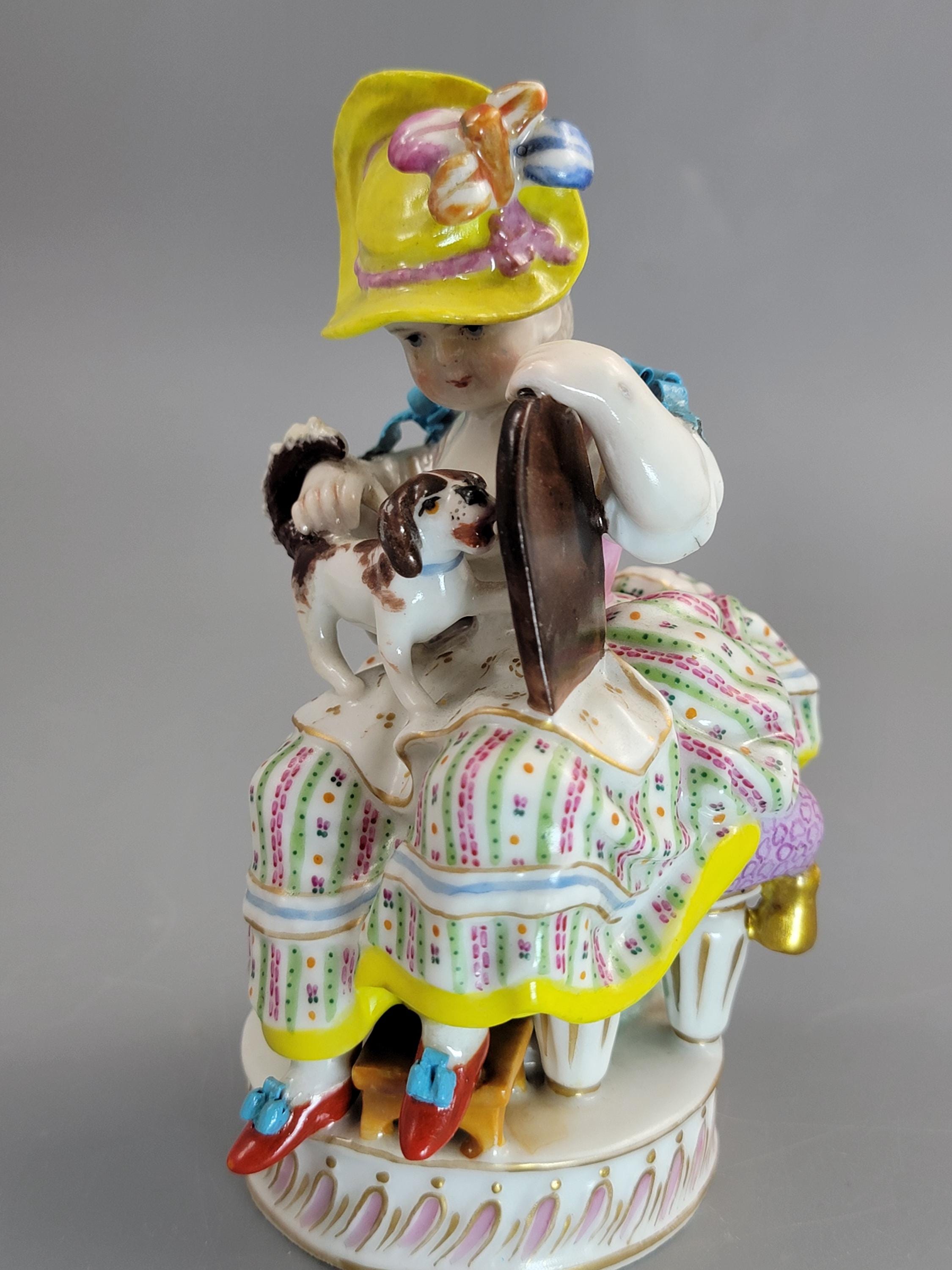 Meissen Pair of Porcelain Figures, Boy and Girl with Dogs, c. 1785