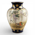 Antique Kinkozan Kyoto Satsuma Vase c.1895, Cobalt Blue & Gilt Birds, Moriage