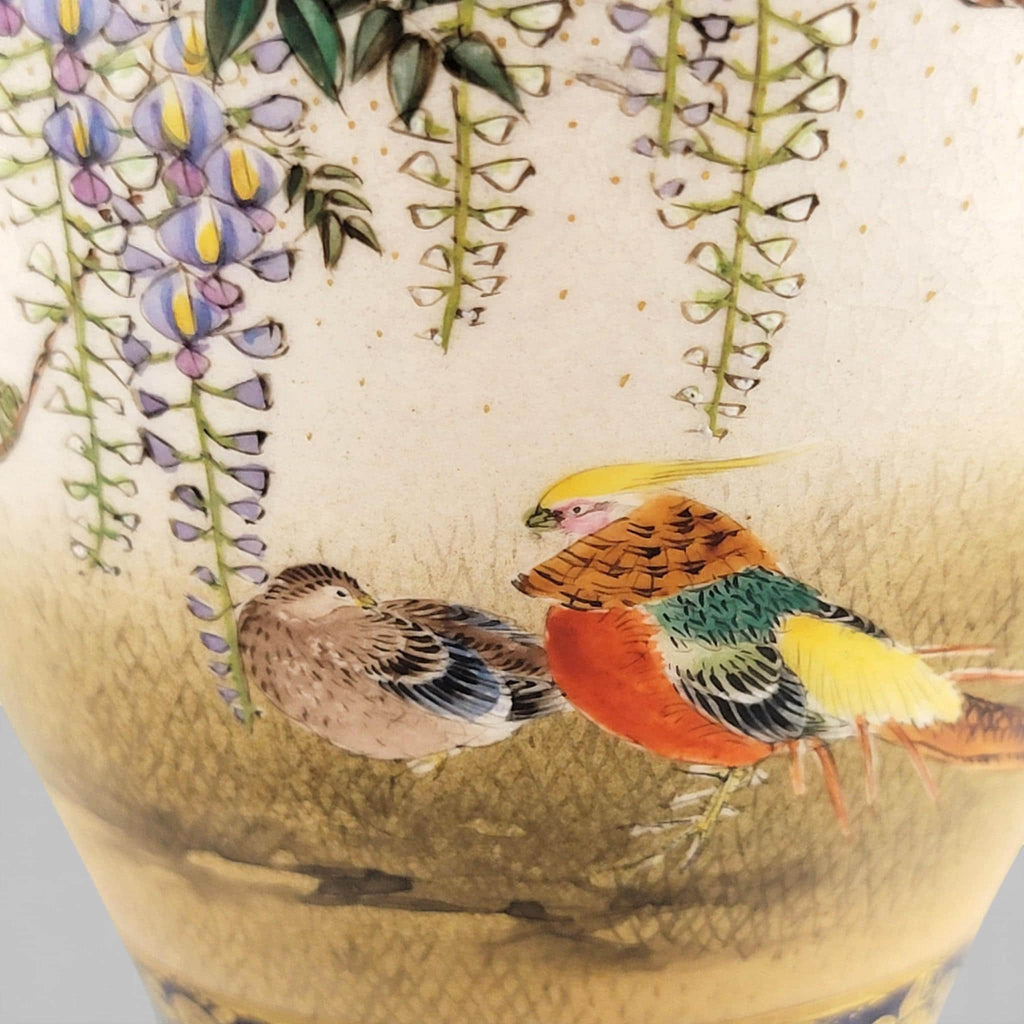Antique Kinkozan Kyoto Satsuma Vase c.1895, Cobalt Blue & Gilt Birds, Moriage