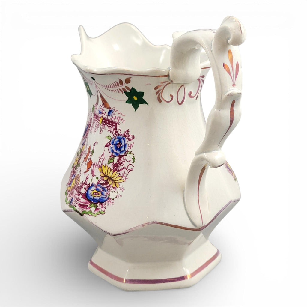 Late 18th Century Staffordshire Jug with Hand Painted Oriental Scene