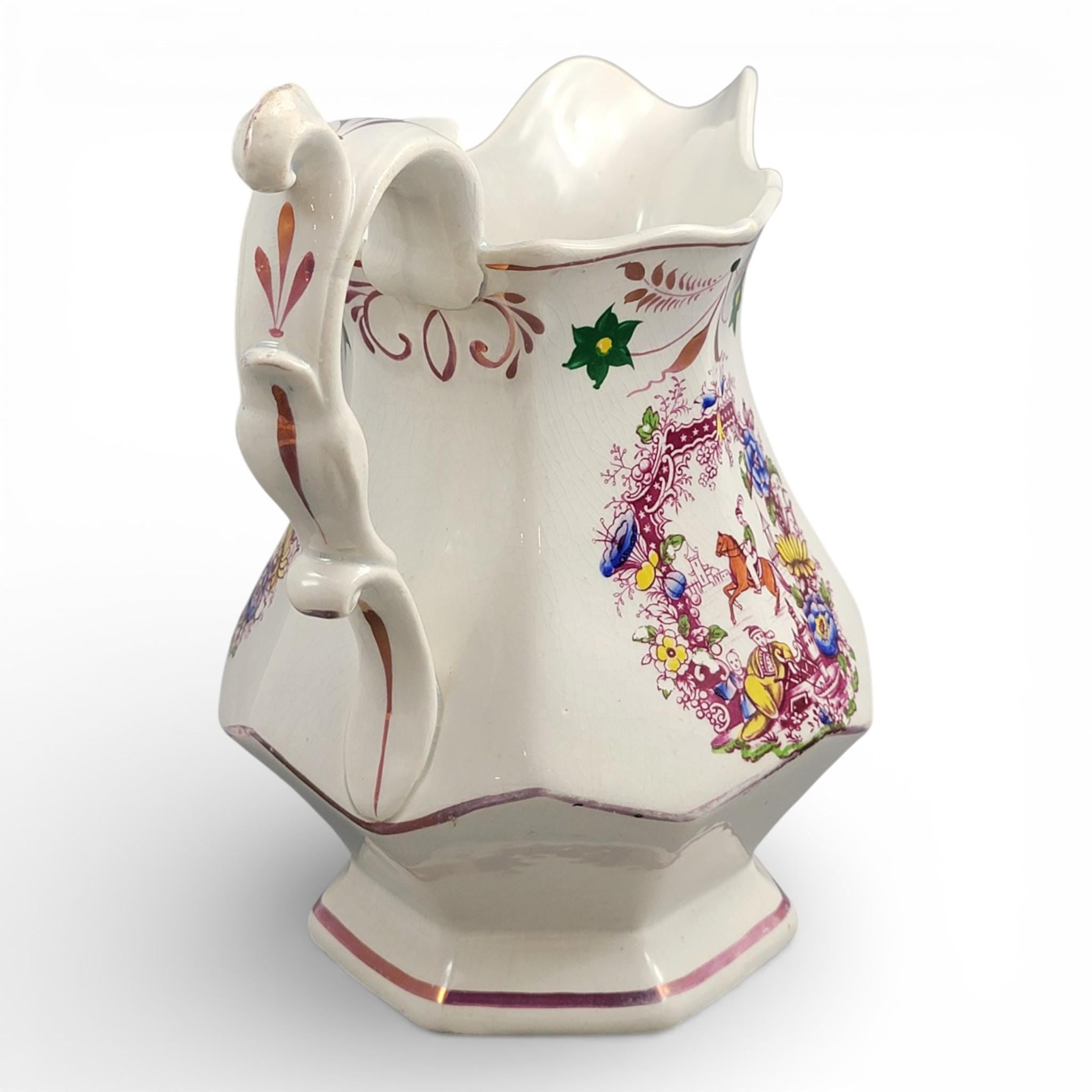 Late 18th Century Staffordshire Jug with Hand Painted Oriental Scene
