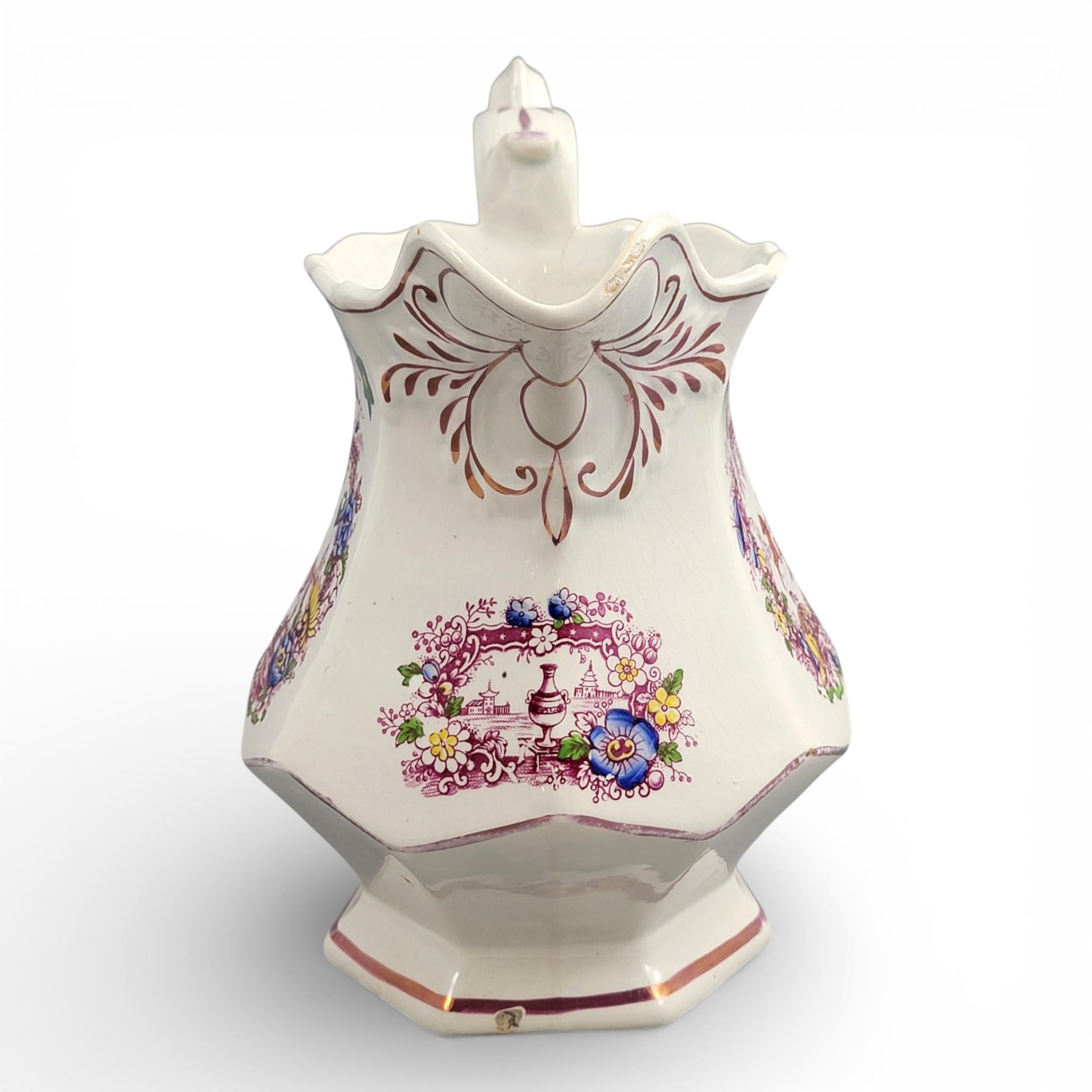 Late 18th Century Staffordshire Jug with Hand Painted Oriental Scene