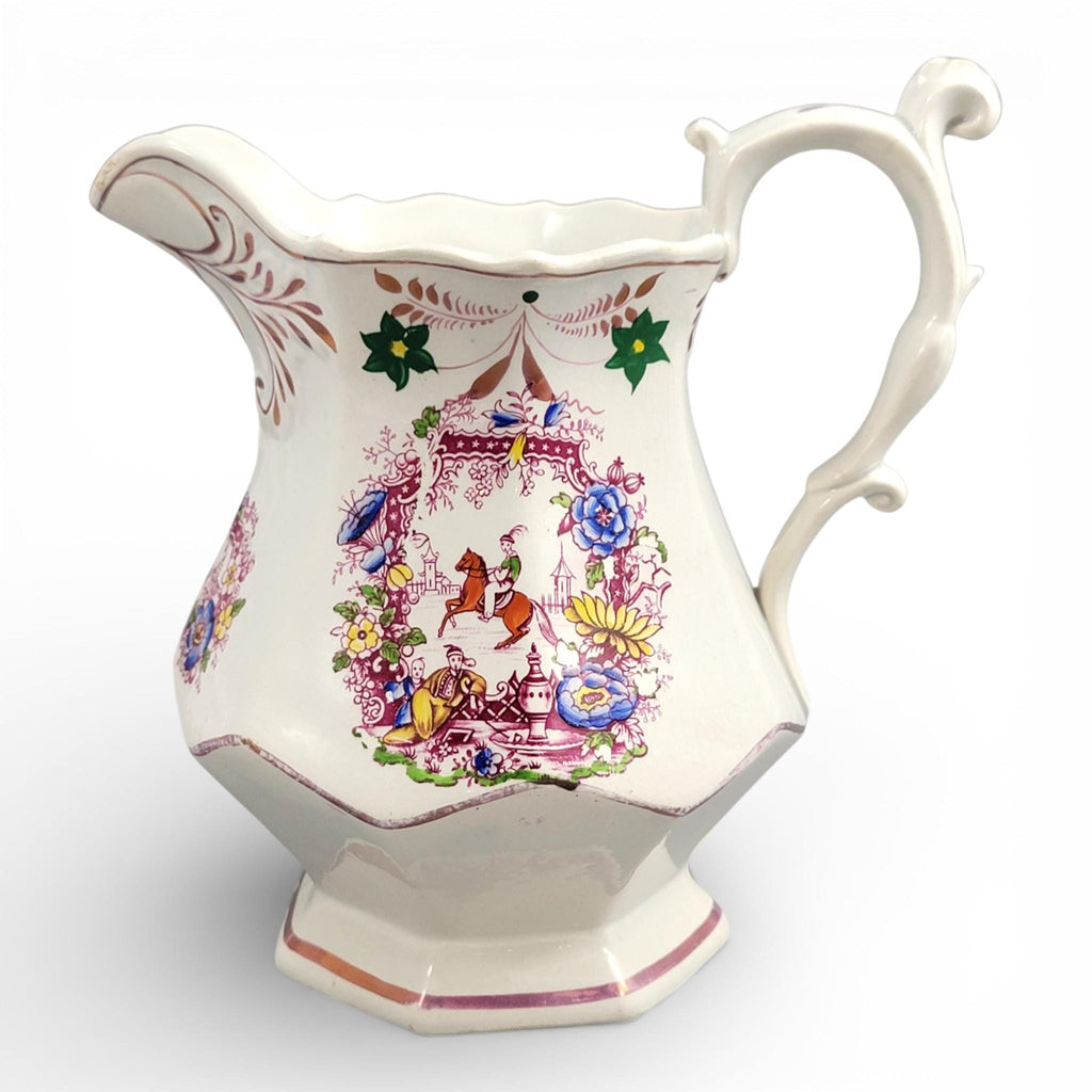 Late 18th Century Staffordshire Jug with Hand Painted Oriental Scene