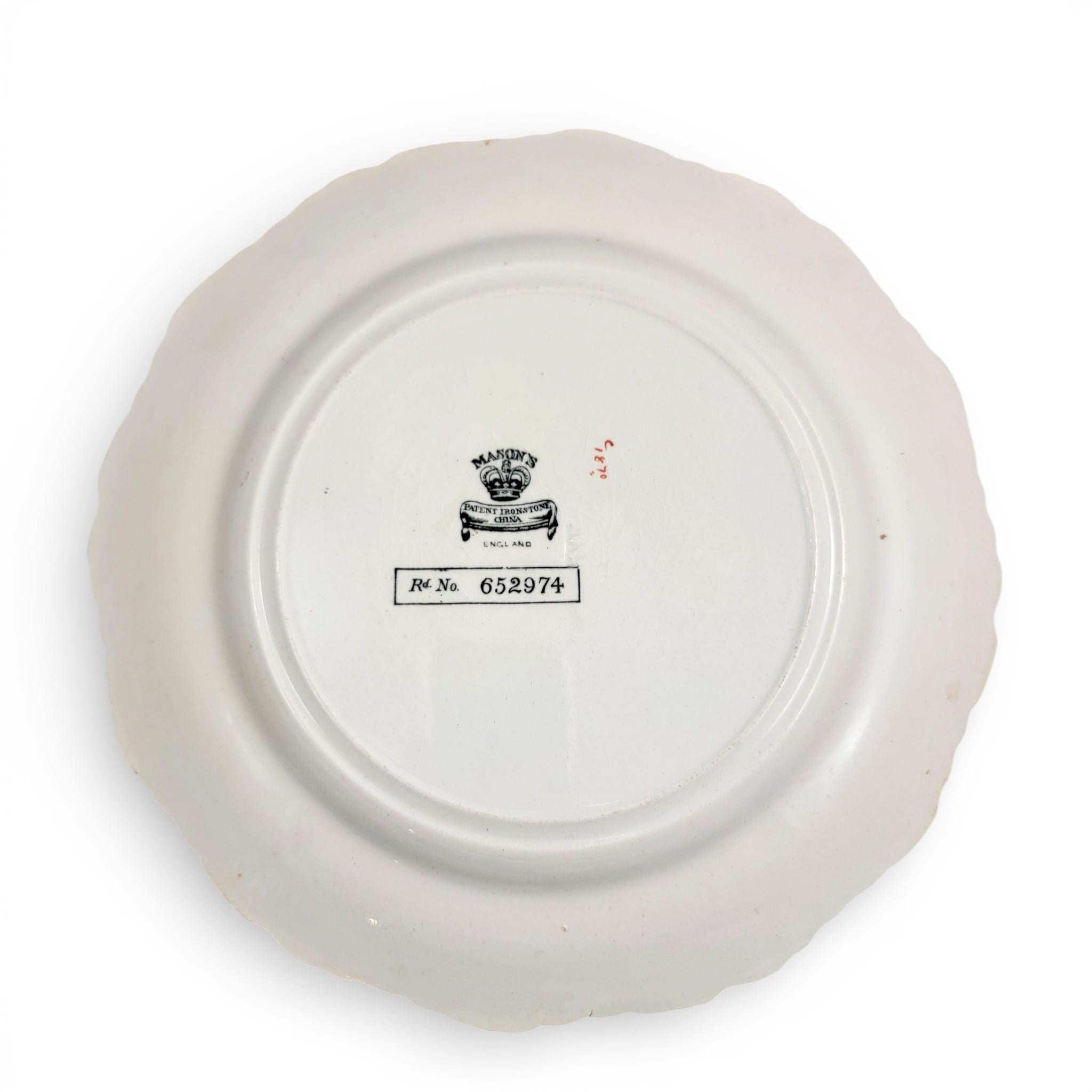 Mason’s Patent Ironstone Orange Ground Exotic Bird Charger Plate, c.1915