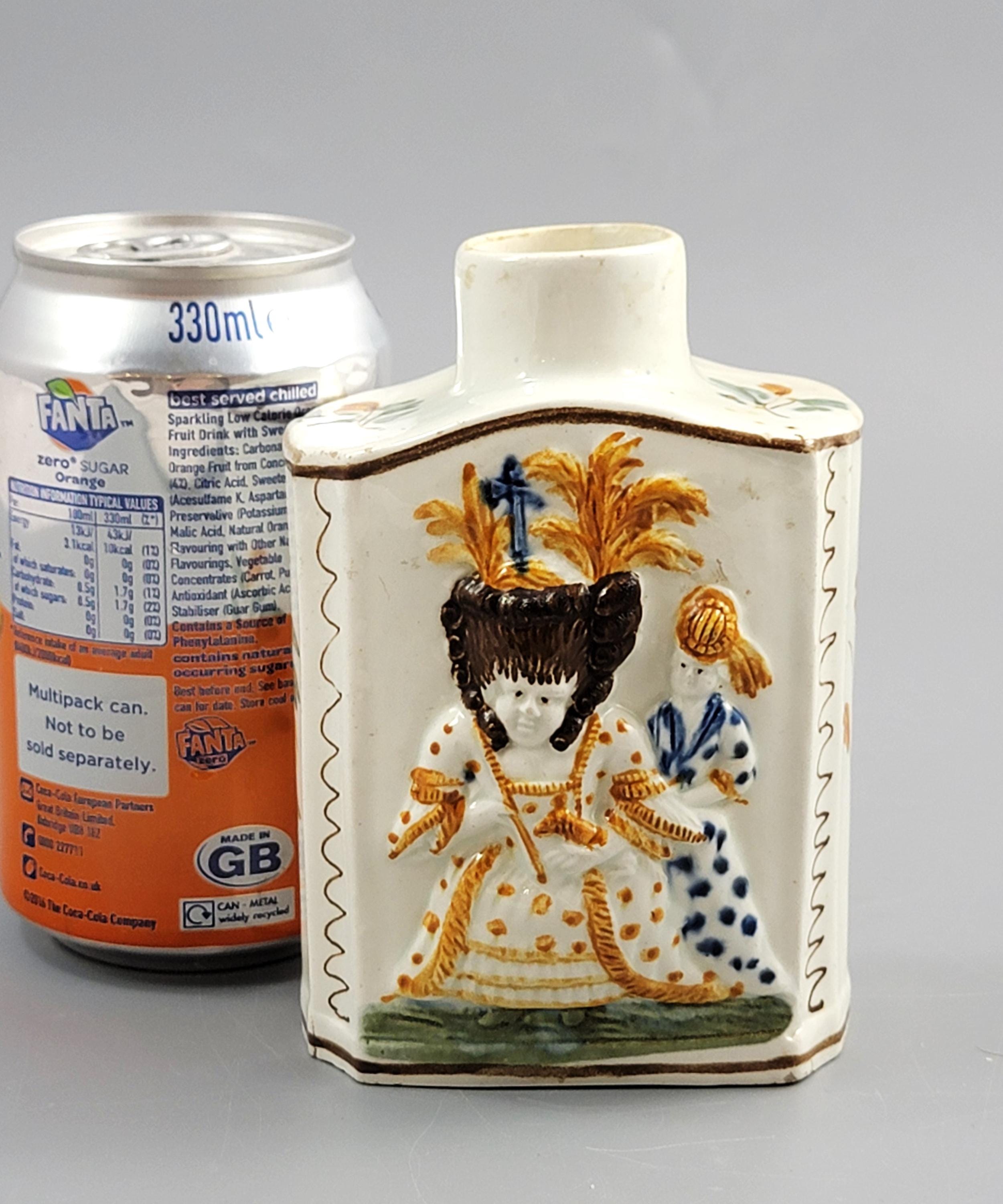 Prattware Pearlware “Macaroni” Tea Caddy, Staffordshire, c.1790–1800