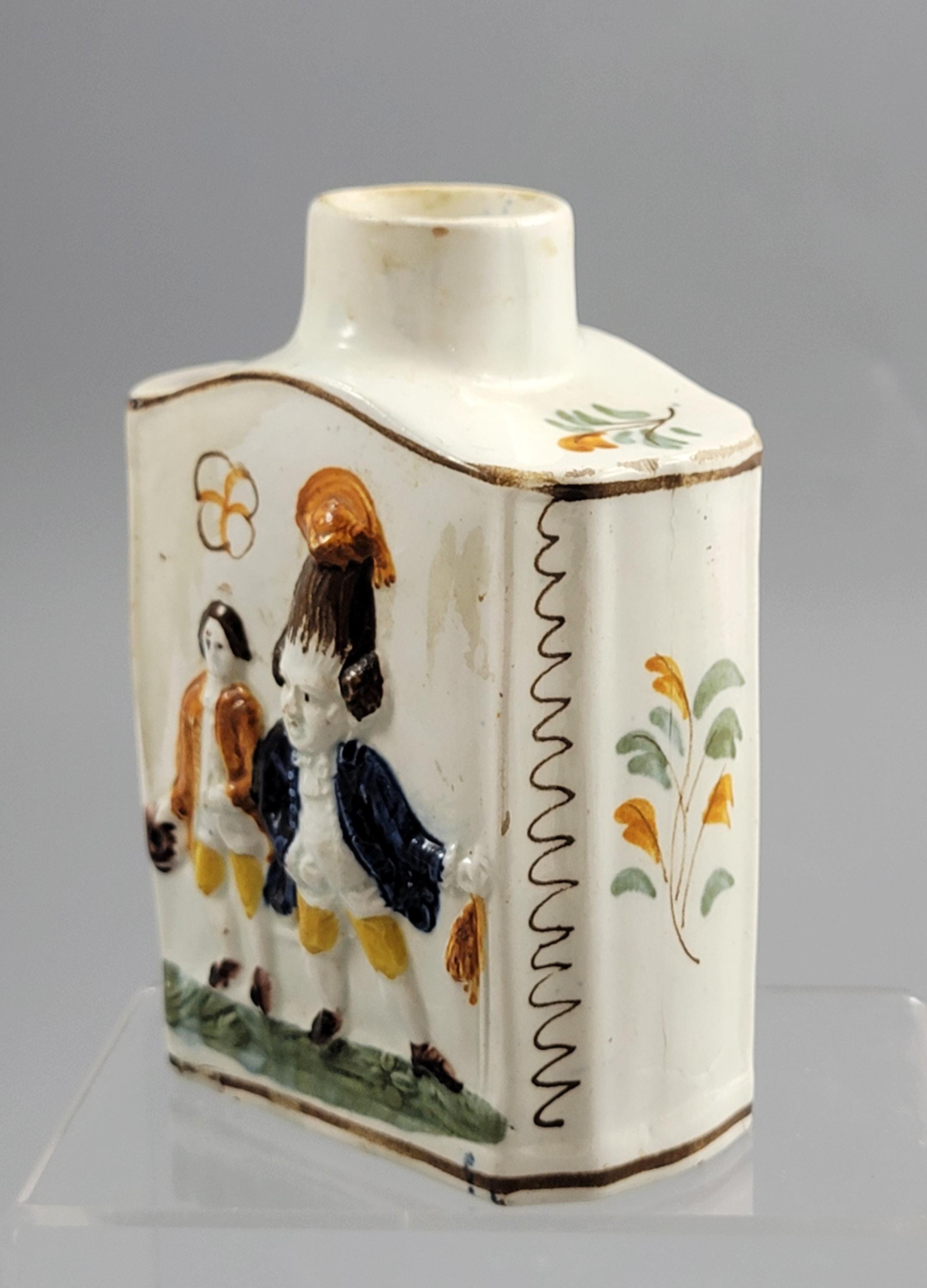 Prattware Pearlware “Macaroni” Tea Caddy, Staffordshire, c.1790–1800