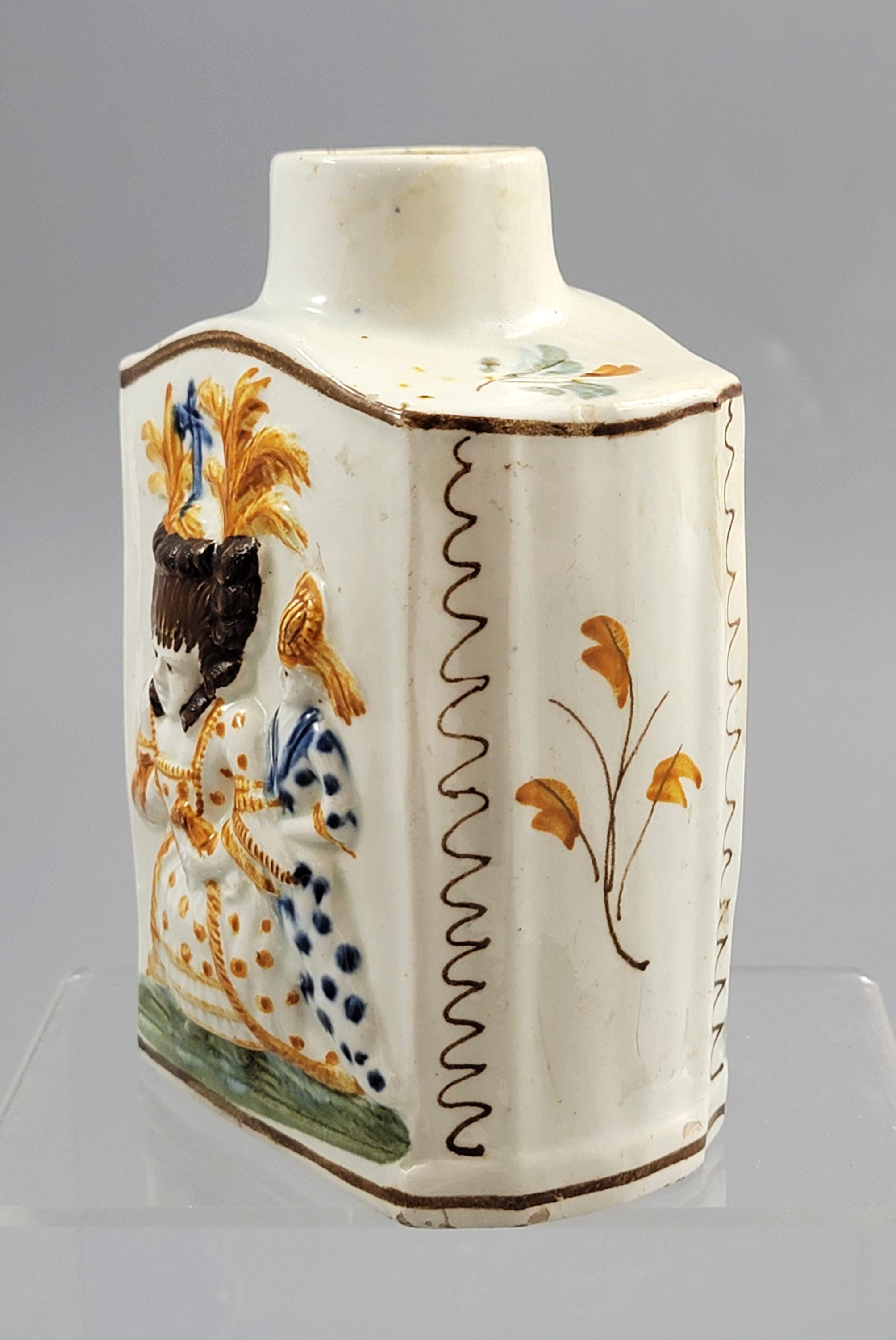 Prattware Pearlware “Macaroni” Tea Caddy, Staffordshire, c.1790–1800
