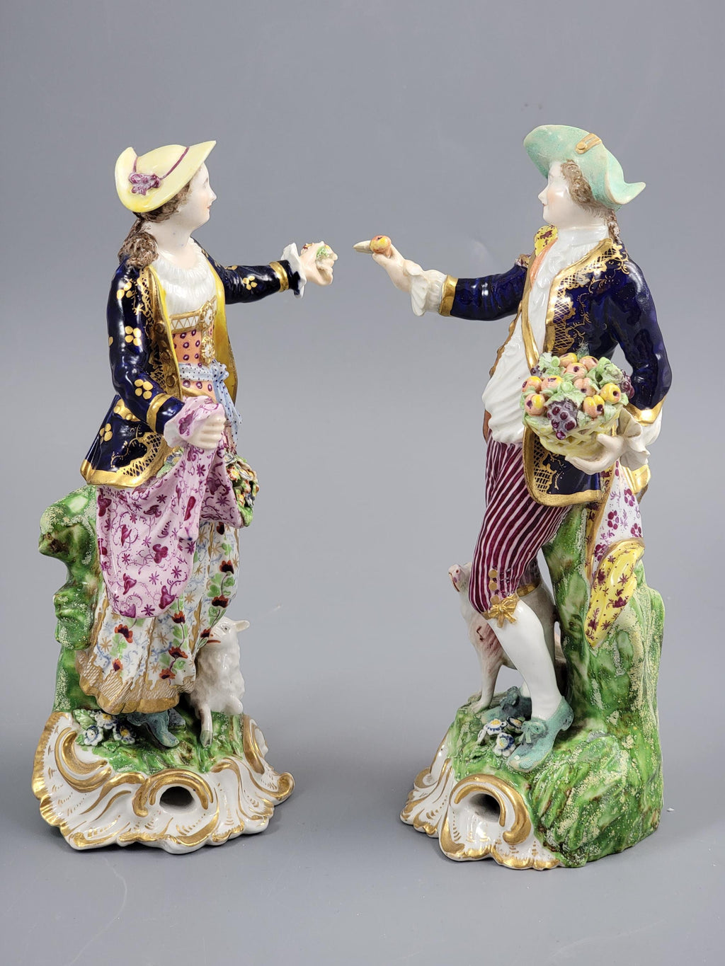Antique Bloor Derby Porcelain Figures “The Dresden Shepherds” Pair, c.1825