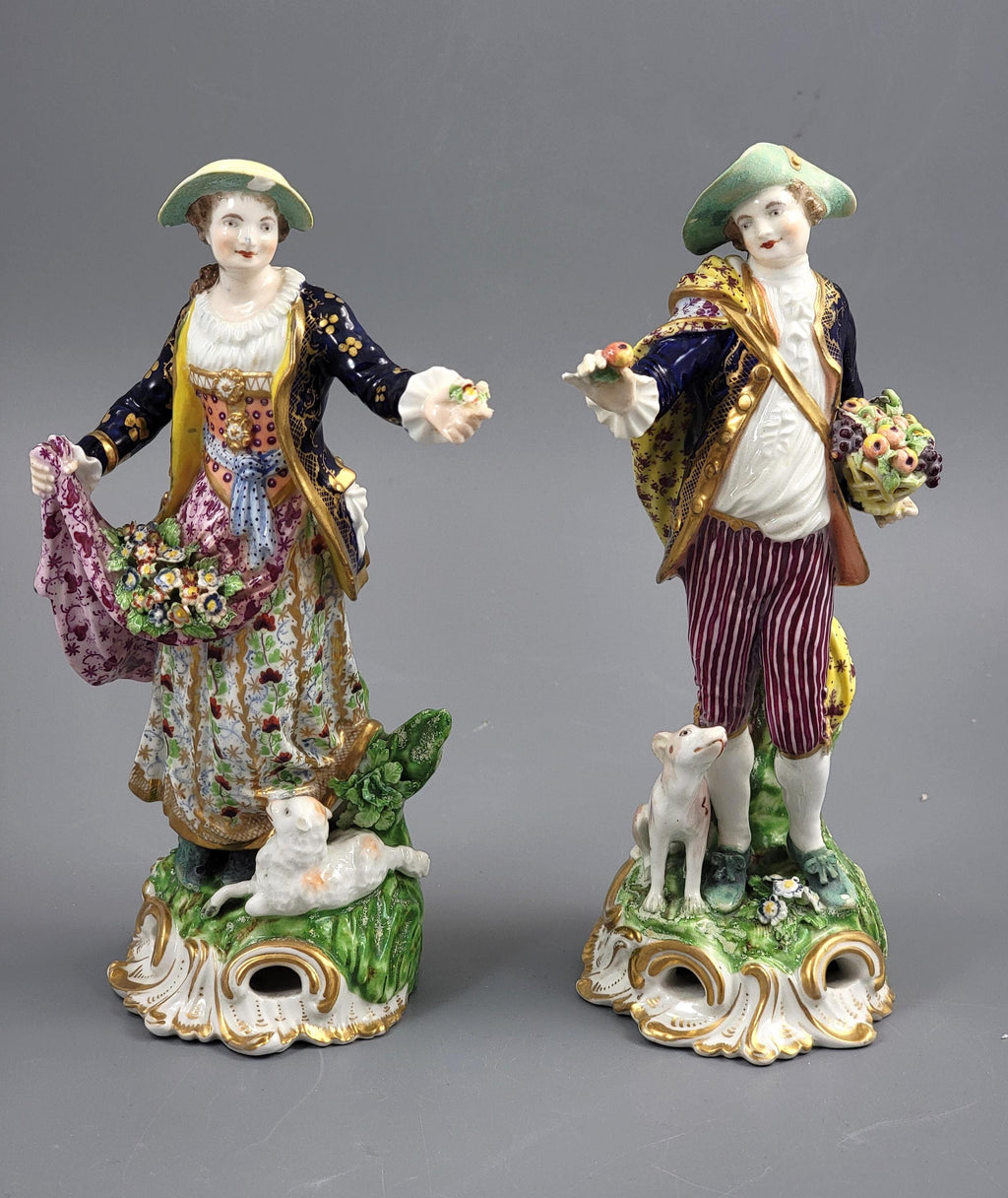 Antique Bloor Derby Porcelain Figures “The Dresden Shepherds” Pair, c.1825