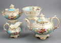 Rare Old Paris Tea Service, Petit Style, Turquoise & Floral, c. 1840