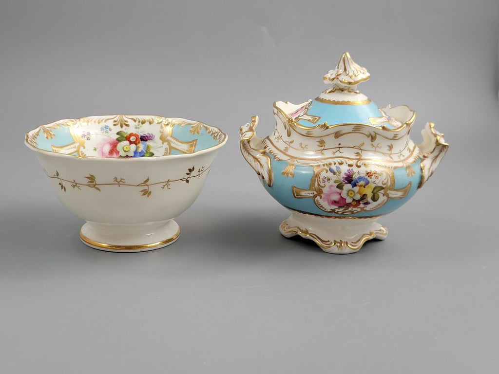 Rare Old Paris Tea Service, Petit Style, Turquoise & Floral, c. 1840