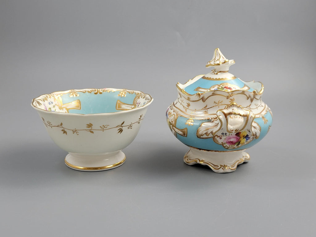 Rare Old Paris Tea Service, Petit Style, Turquoise & Floral, c. 1840