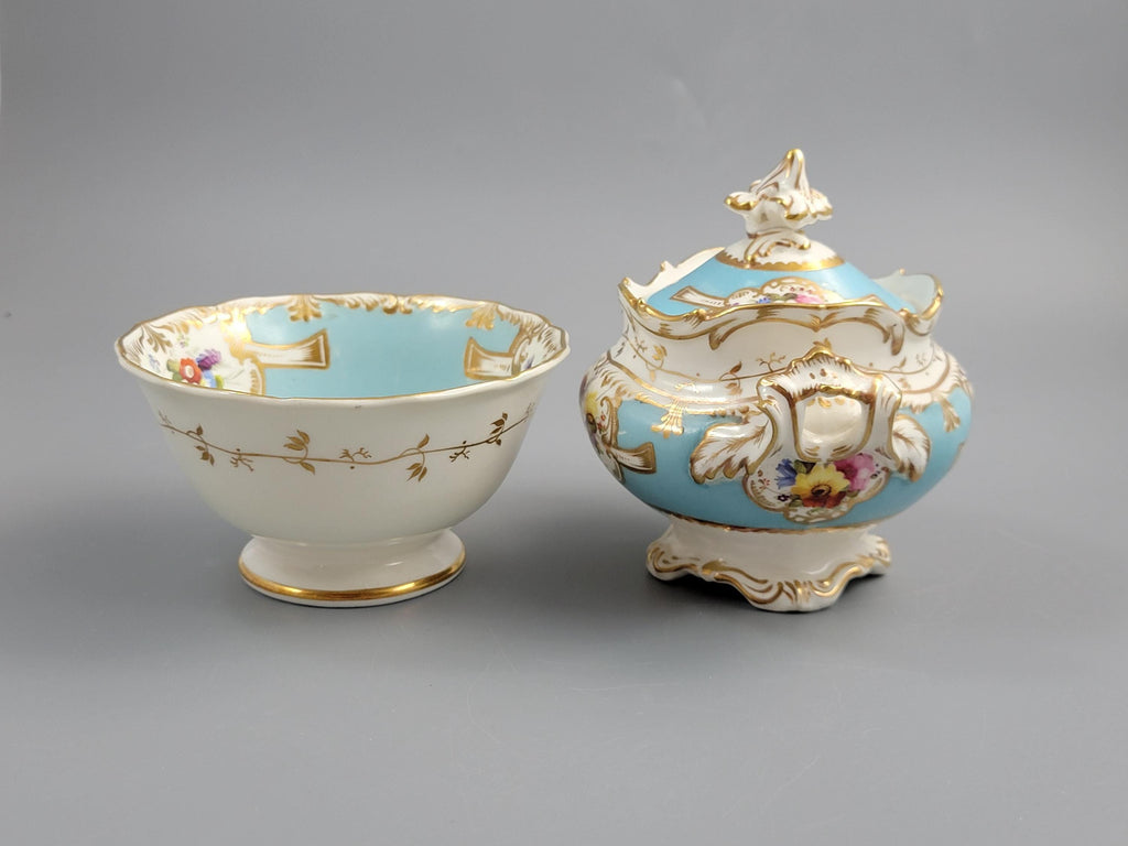 Rare Old Paris Tea Service, Petit Style, Turquoise & Floral, c. 1840