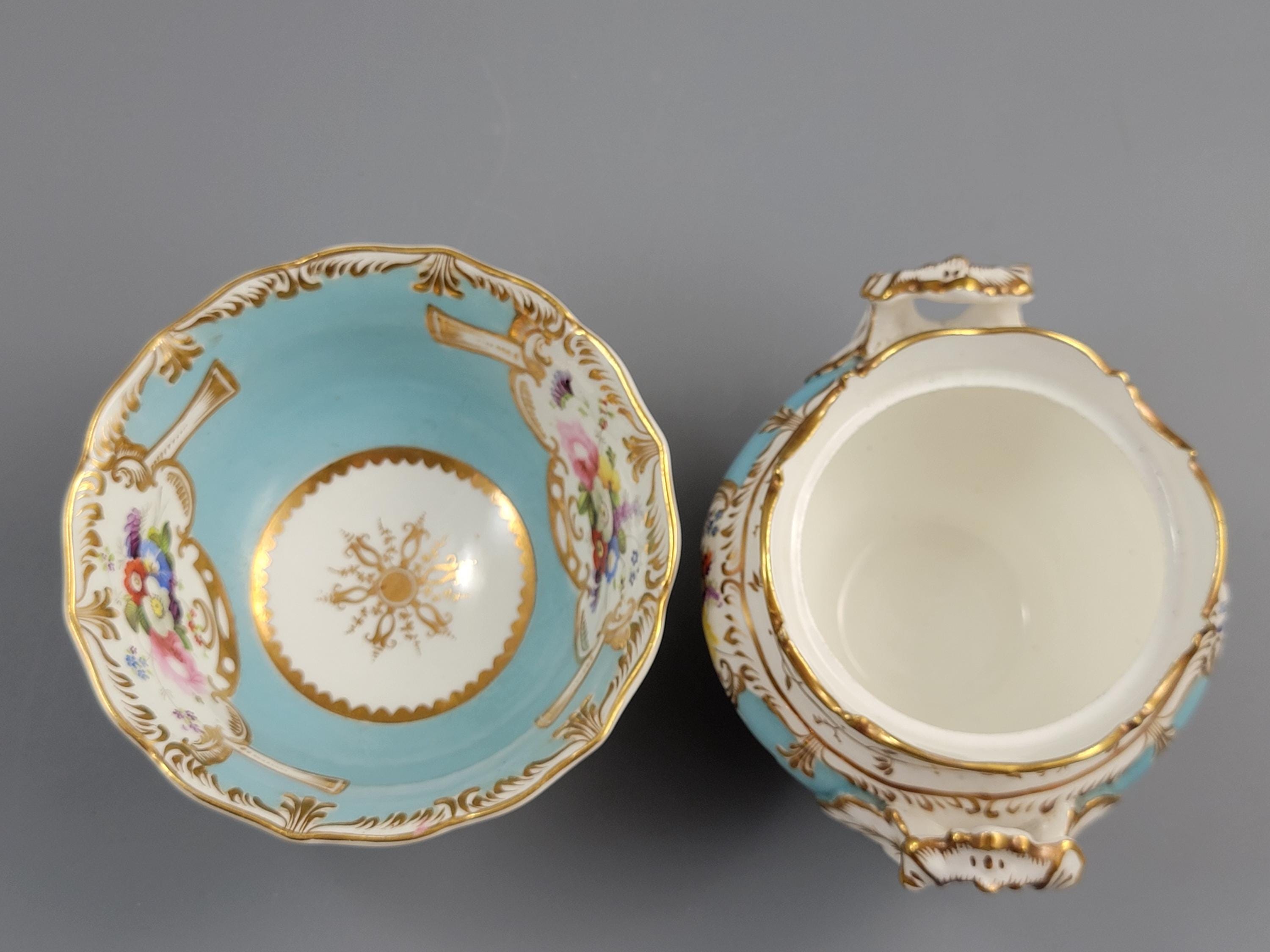 Rare Old Paris Tea Service, Petit Style, Turquoise & Floral, c. 1840