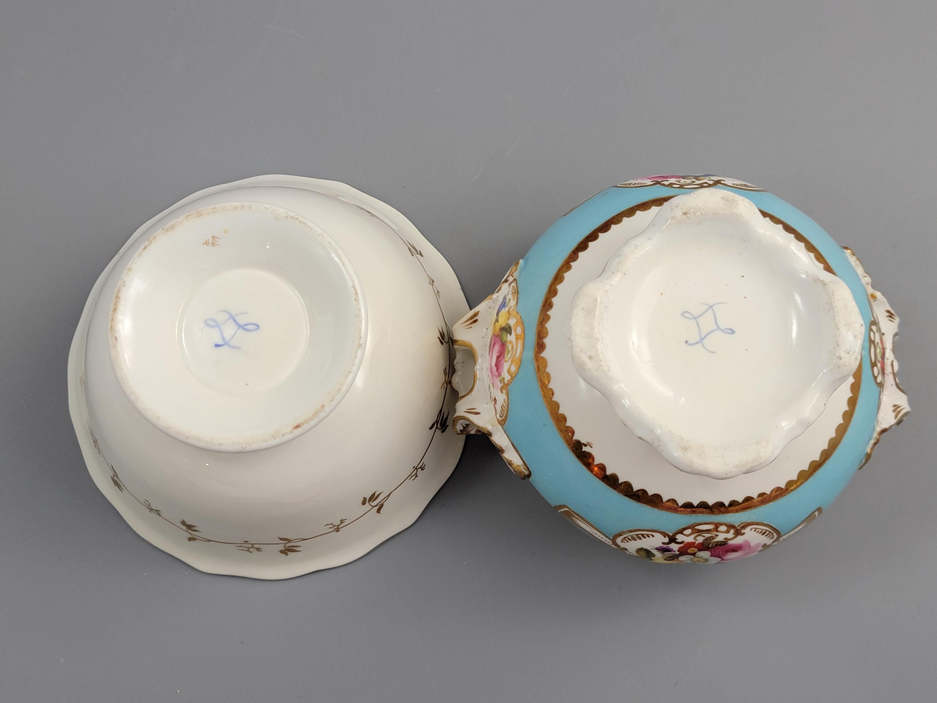 Rare Old Paris Tea Service, Petit Style, Turquoise & Floral, c. 1840
