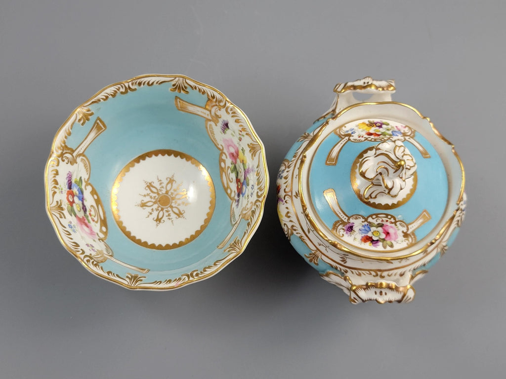 Rare Old Paris Tea Service, Petit Style, Turquoise & Floral, c. 1840