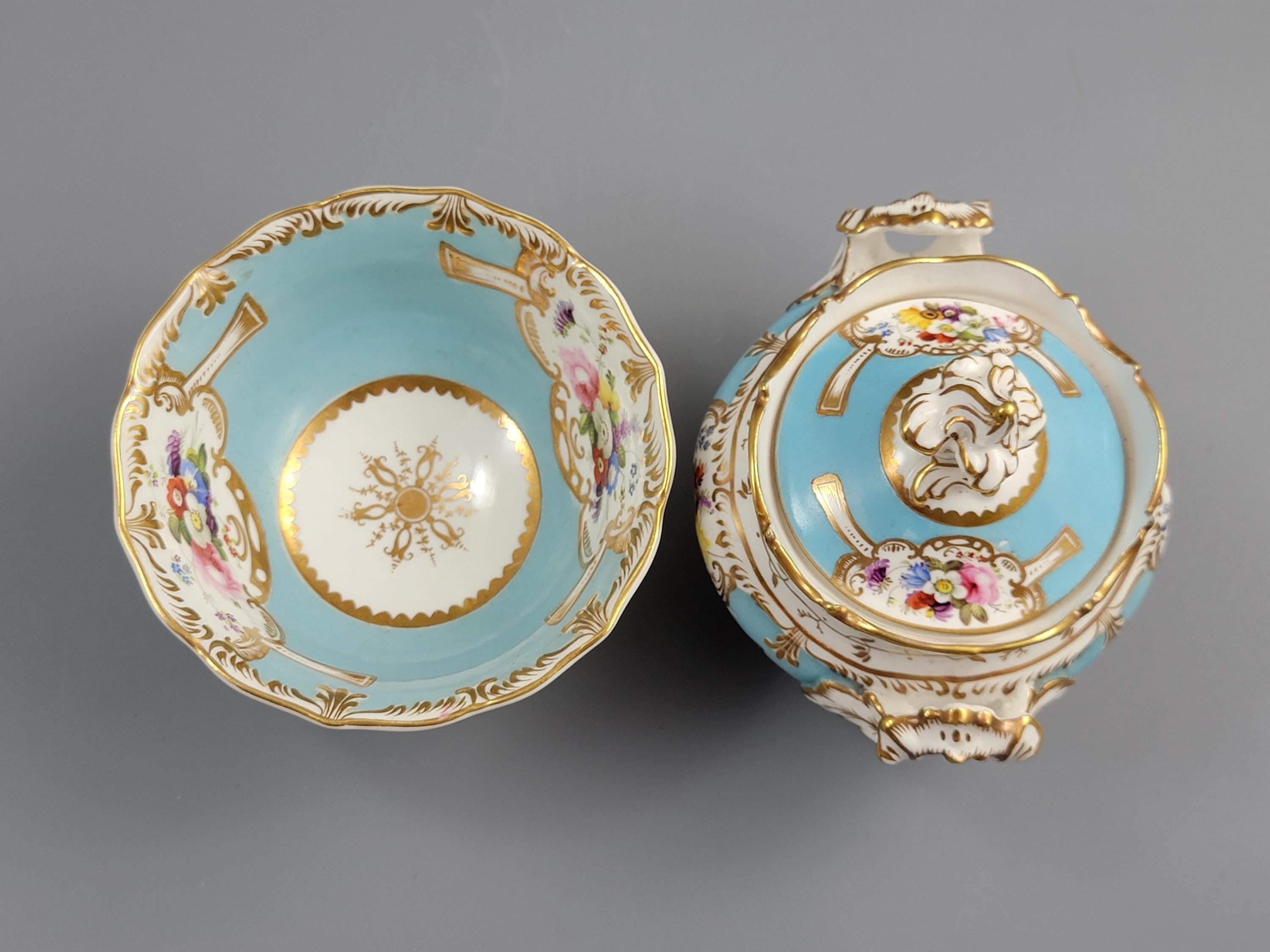 Rare Old Paris Tea Service, Petit Style, Turquoise & Floral, c. 1840