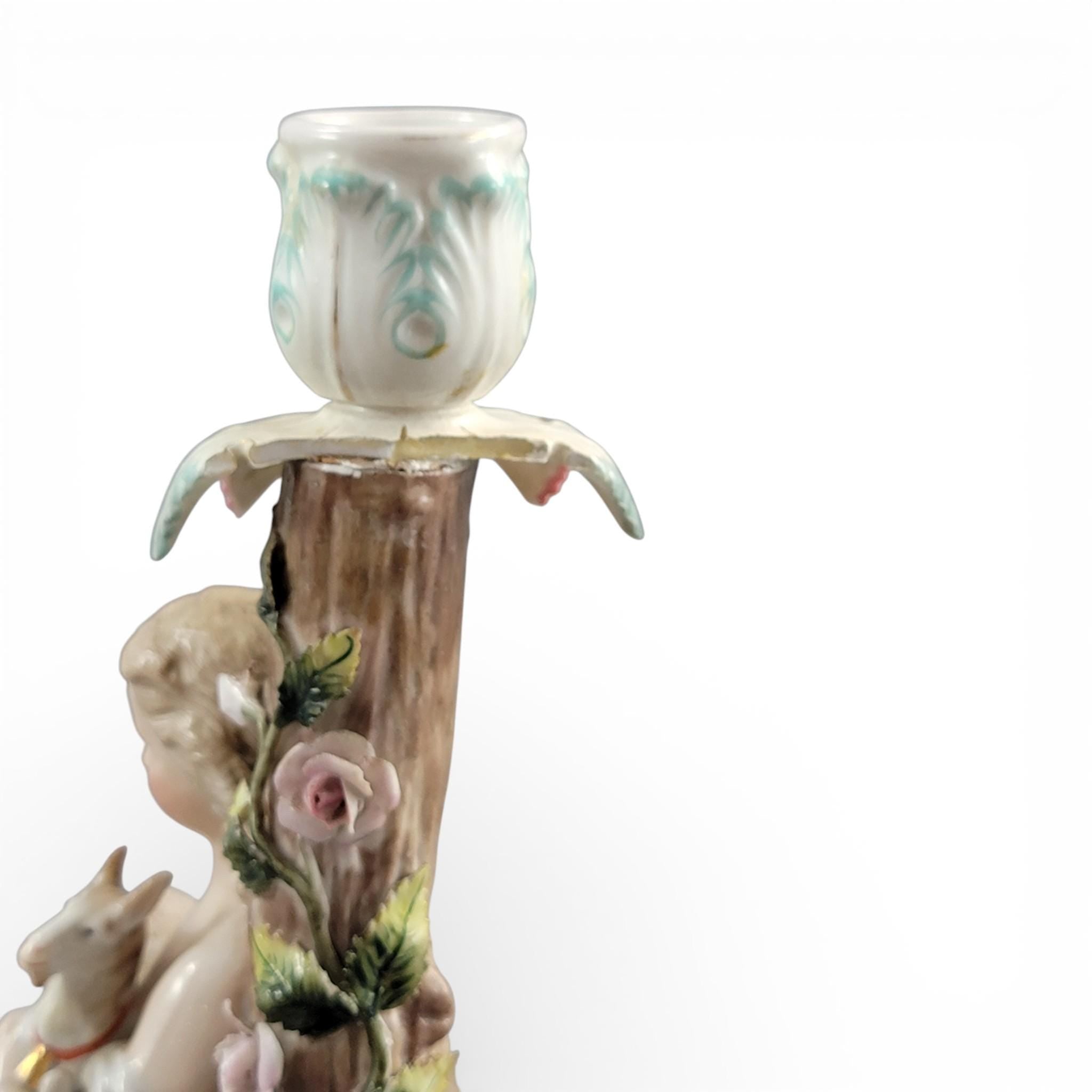 Antique Sitzendorf porcelain figural candlesticks with boy and girl, Germany c.1890