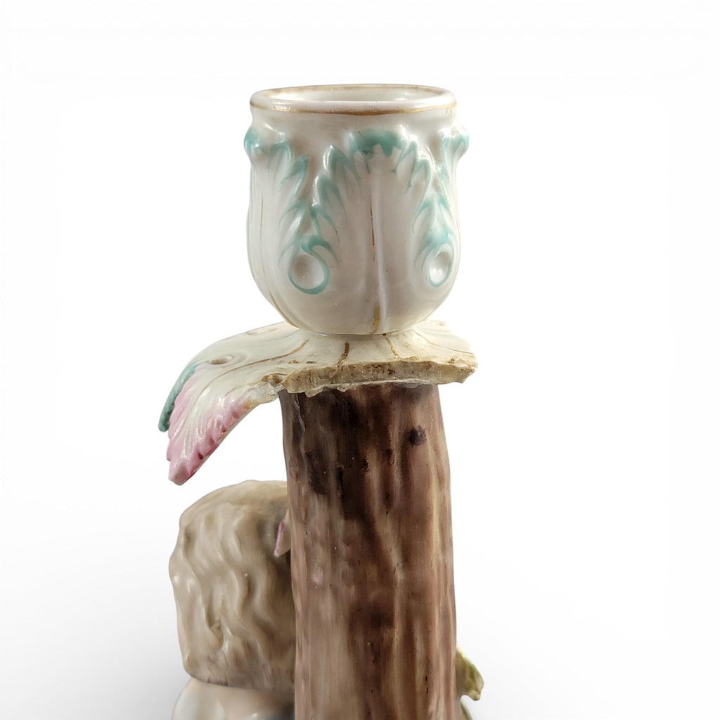 Antique Sitzendorf porcelain figural candlesticks with boy and girl, Germany c.1890