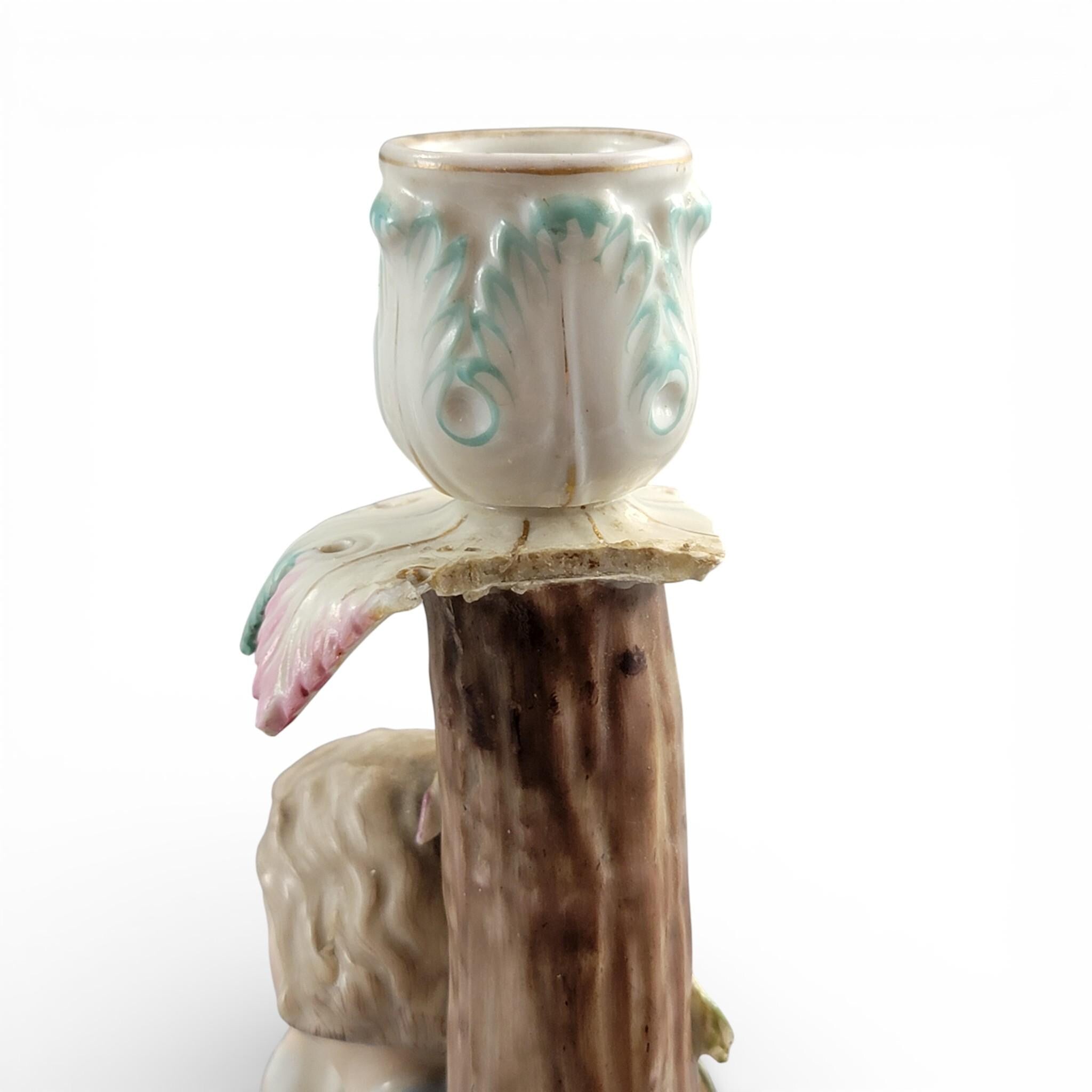 Antique Sitzendorf porcelain figural candlesticks with boy and girl, Germany c.1890