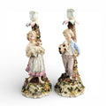 Antique Sitzendorf porcelain figural candlesticks with boy and girl, Germany c.1890