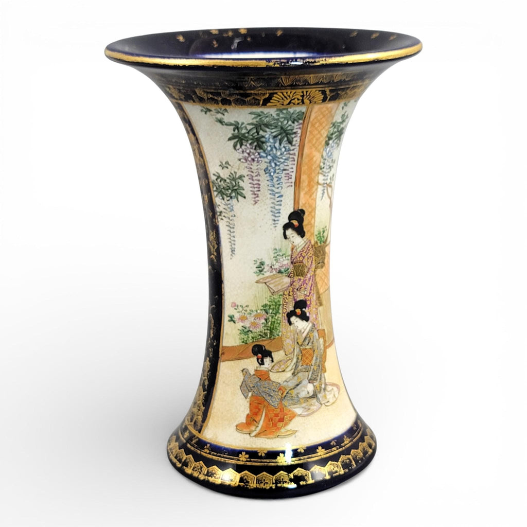 Antique Japanese Satsuma vase c.1895, Nanzan mark, cobalt & gilt moriage