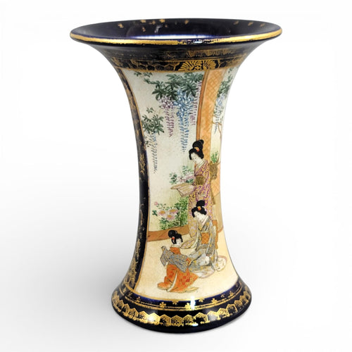 Antique Japanese Satsuma vase c.1895, Nanzan mark, cobalt & gilt moriage