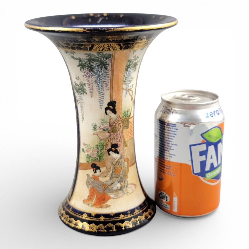 Antique Japanese Satsuma vase c.1895, Nanzan mark, cobalt & gilt moriage