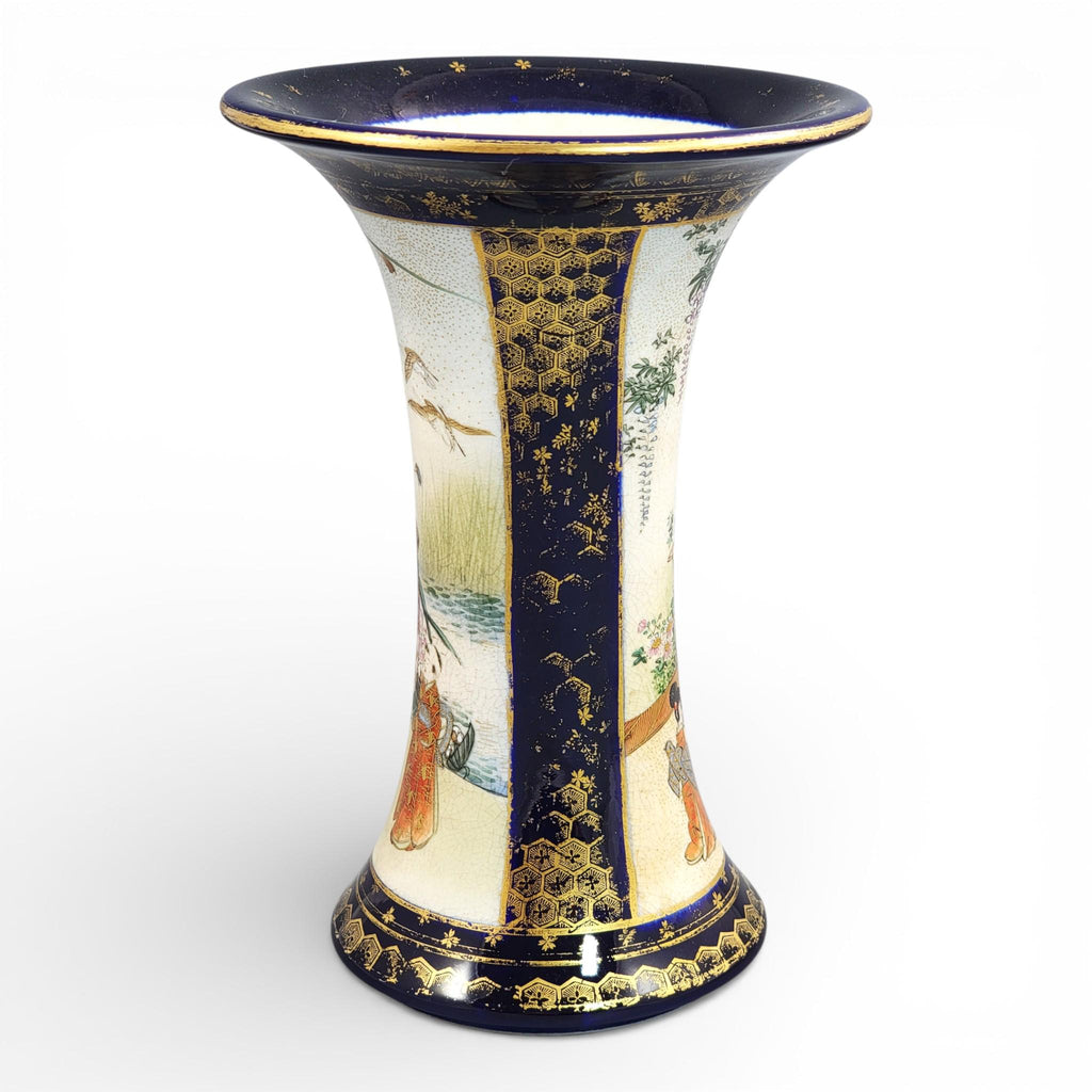 Antique Japanese Satsuma vase c.1895, Nanzan mark, cobalt & gilt moriage