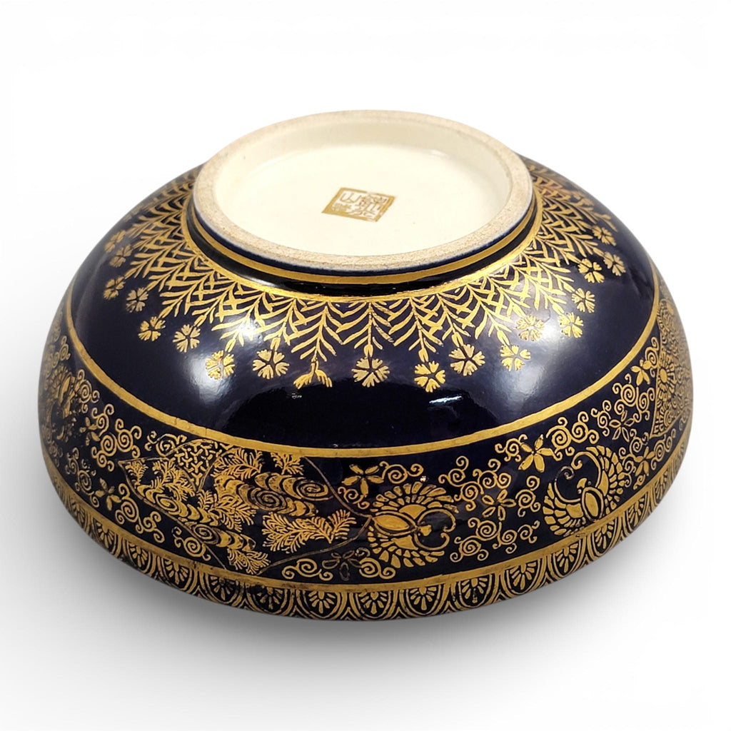 Antique Kinkozan Kyoto Satsuma bowl c.1880, cobalt blue & gold, signed