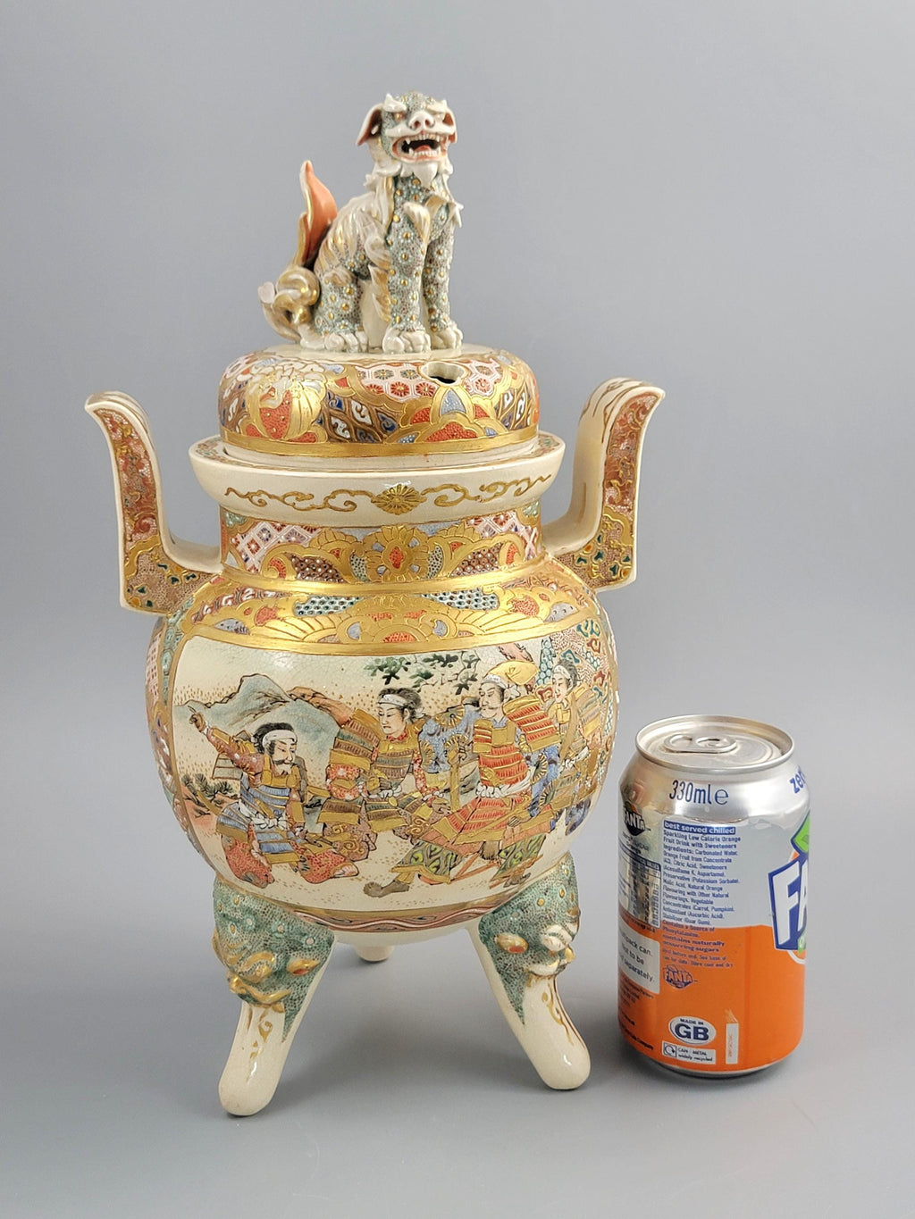 Outstanding Kyoto Satsuma Koro, Meiji c.1895, Shi-Shi Lion, Moriage, 34cm