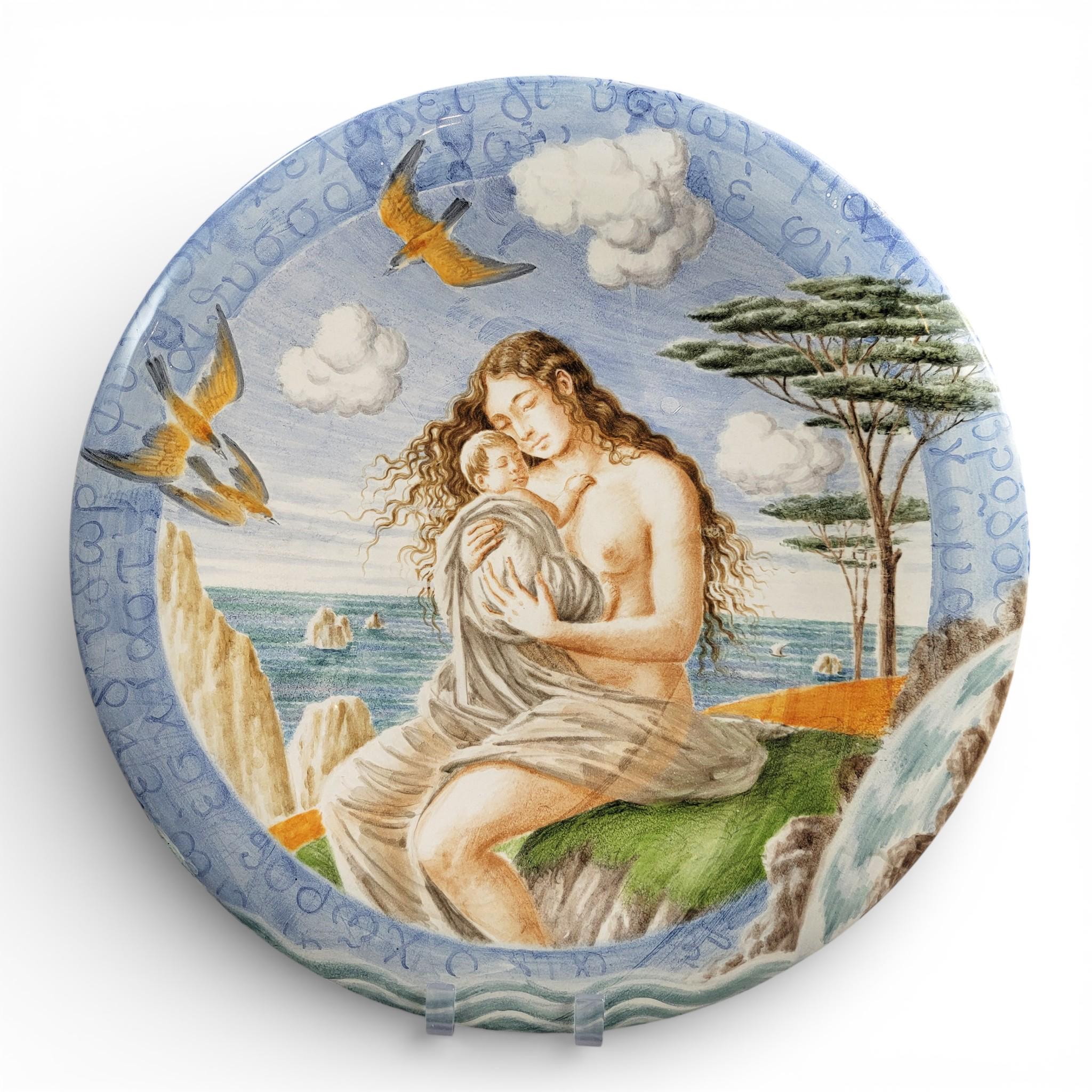 Stefano Cannelli Italian Maiolica Charger, Hand Painted Decorative Plate, 2003