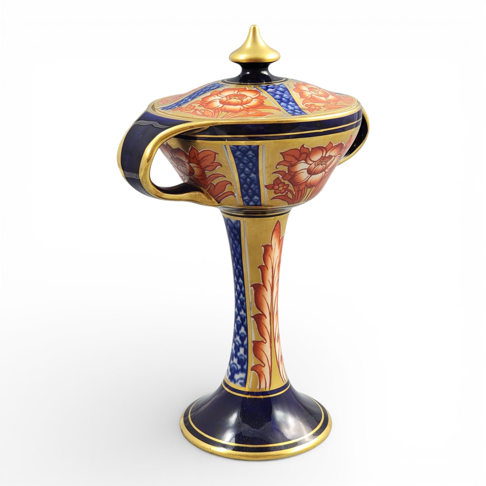 William Moorcroft Aurelian Ware Twin Handled Pedestal Vase, c.1898