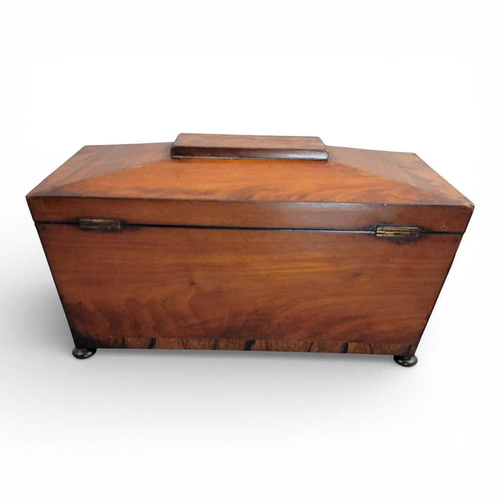 Antique English Regency mahogany tea caddy with cut glass bowl, c. 1820–1835