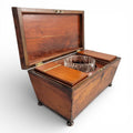 Antique English Regency mahogany tea caddy with cut glass bowl, c. 1820–1835